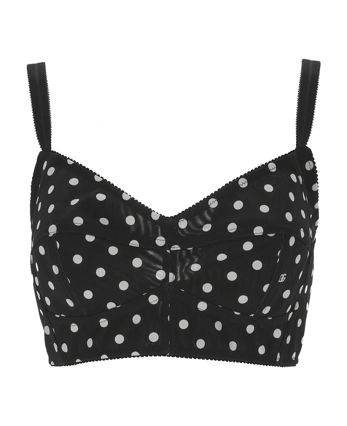 Dolce & Gabbana Polka-dot Marquisette Corset Top - Black