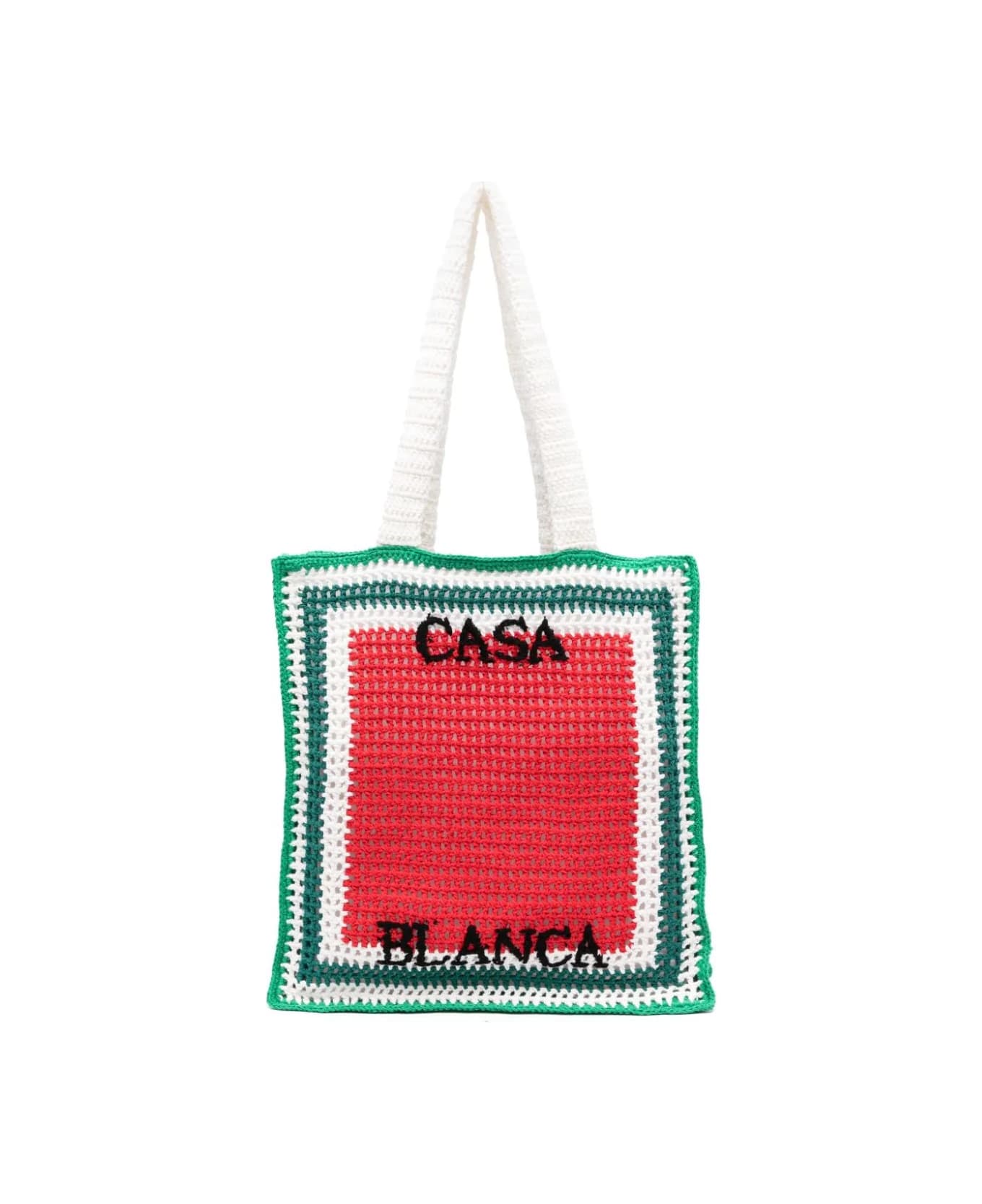 Casablanca Crocheted Atlantis Tote Bag In Green, Red And White - Red トートバッグ