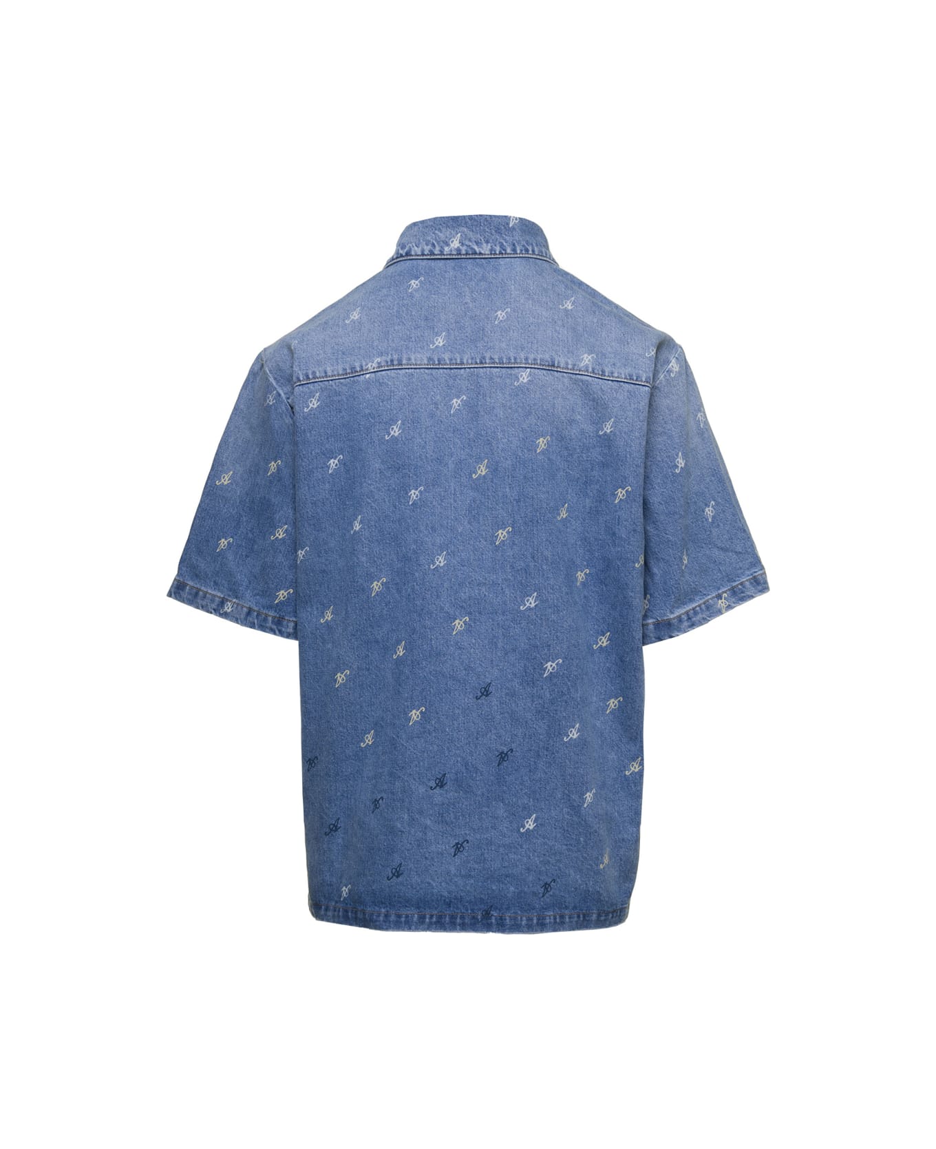 Axel Arigato Blue Jeans Shirt With Logo All Over In Denim Man - Blu シャツ