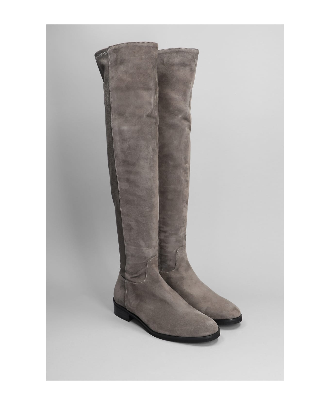 Julie Dee Low Heels Boots In Grey Suede - grey