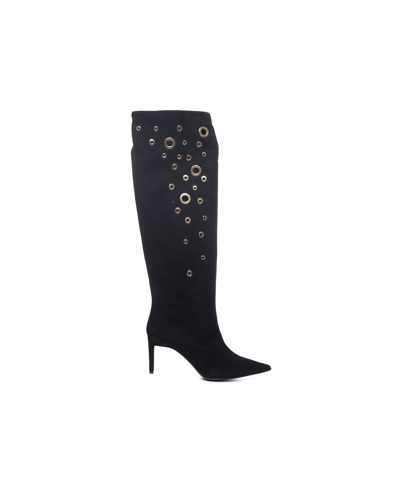 Pinko Embellished Holes Eco-suede Boots - Black