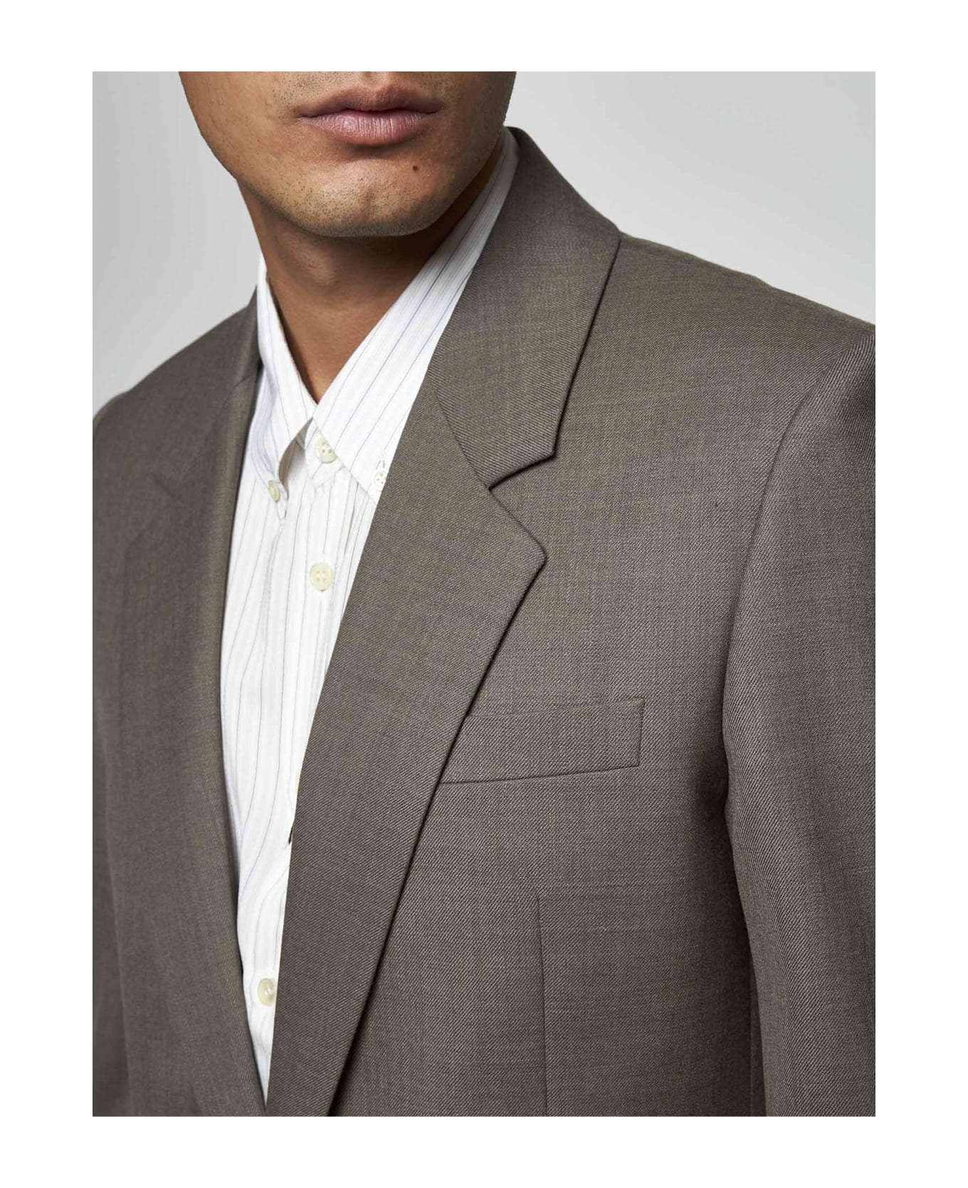 Saint Laurent Single-breasted Wool Blazer - TAUPE CHINE