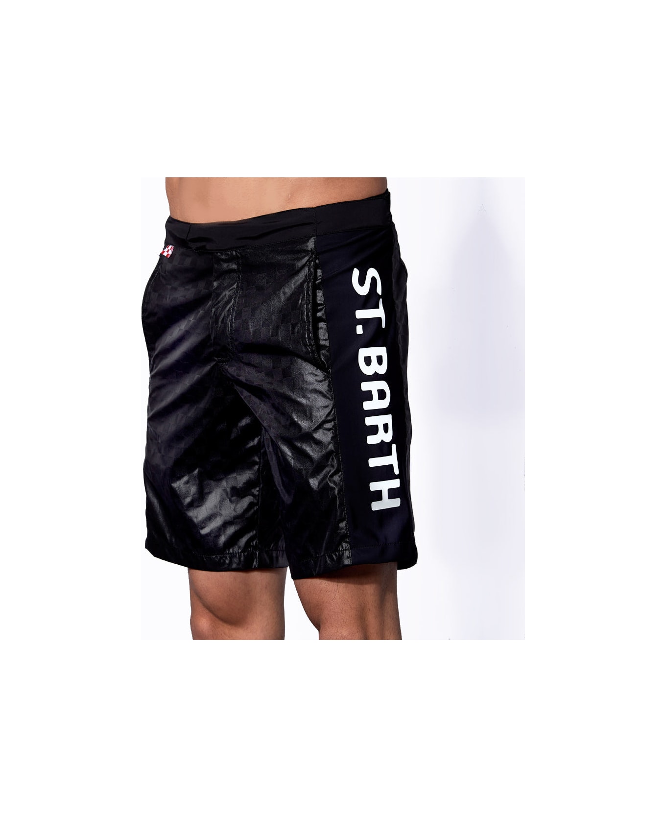 MC2 Saint Barth Check Swim Shorts With Contrast Lateral Band - BLACK