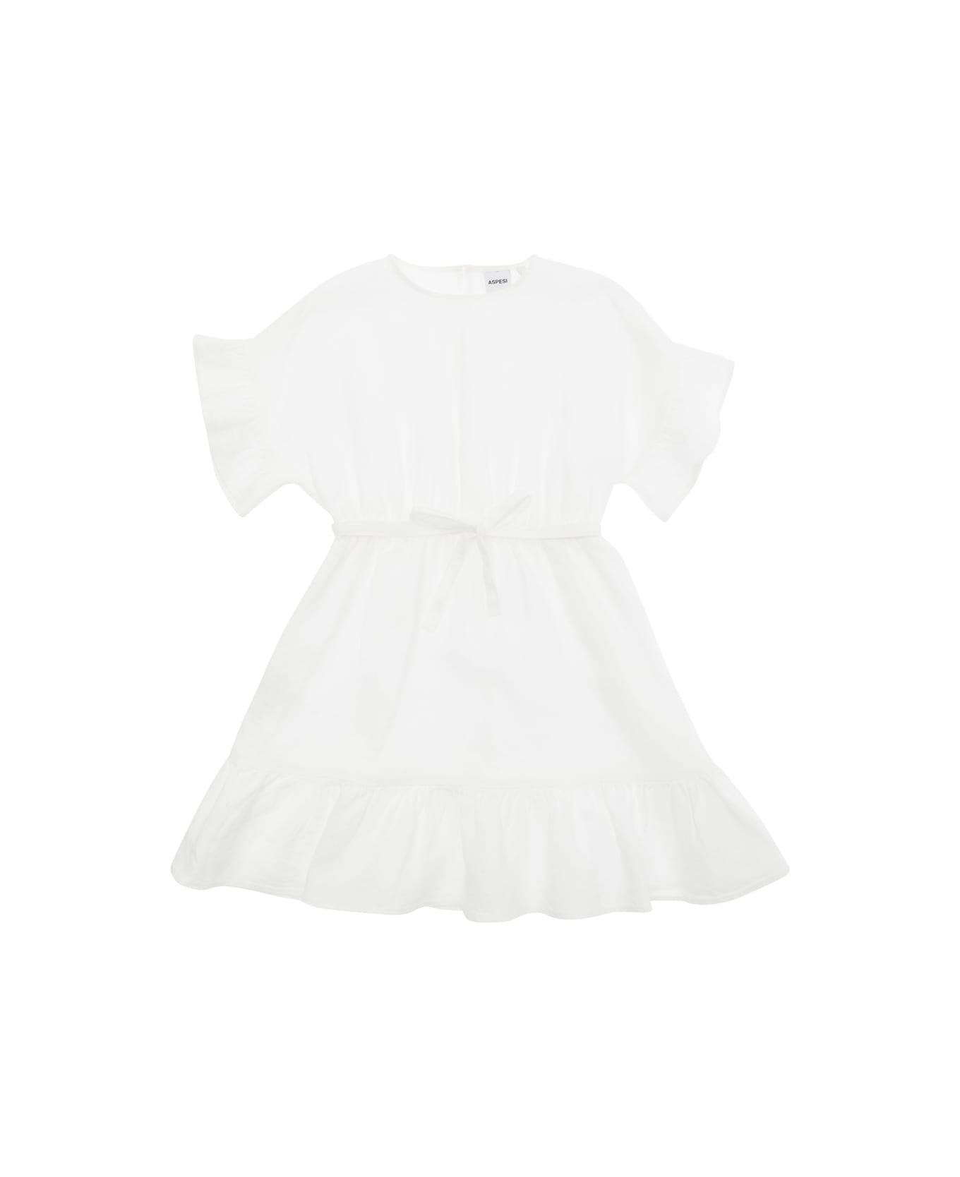 Aspesi White Ruffled Mini Dress In Linen Girl - White ワンピース＆ドレス