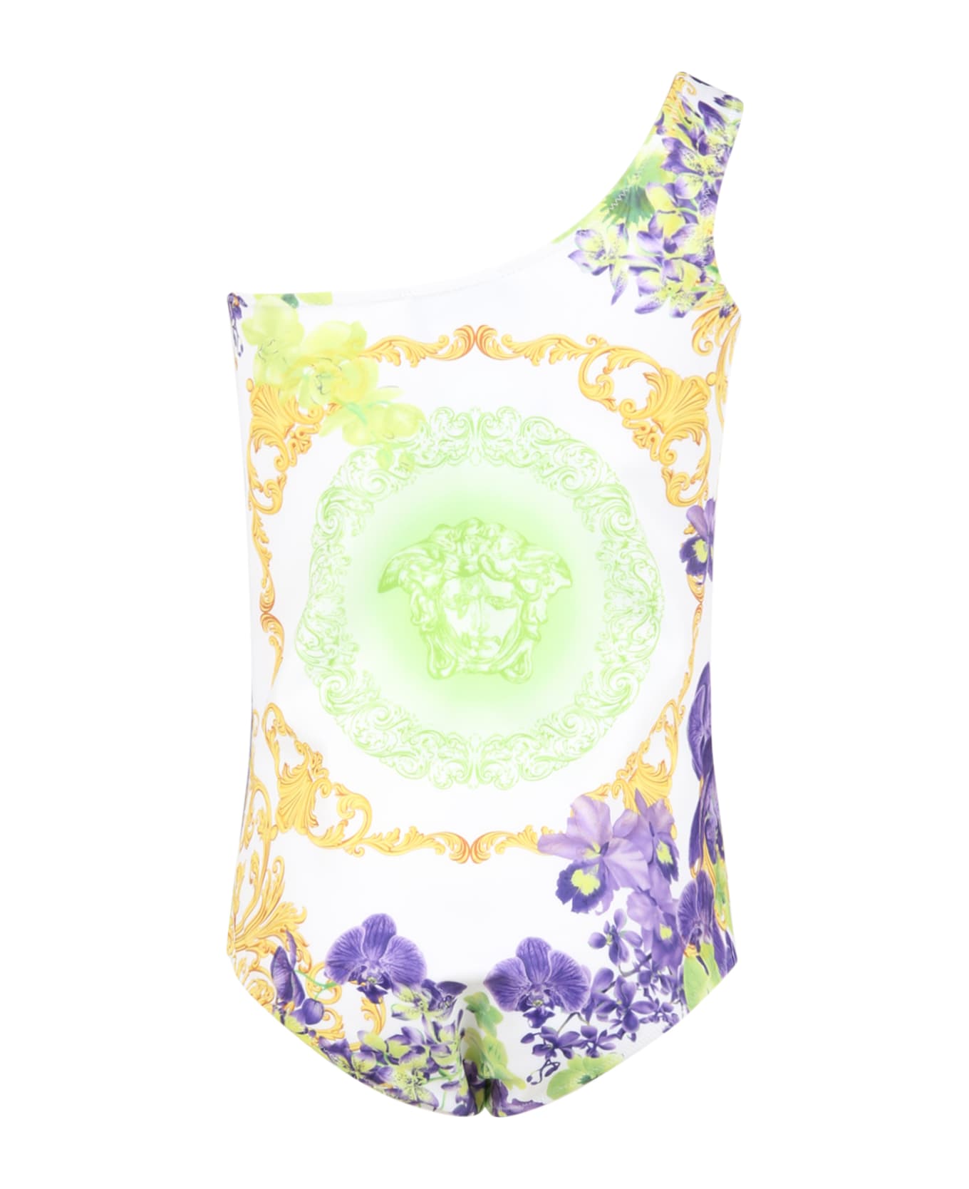 Versace White Swimsuit For Girl With Medusa - Multicolor