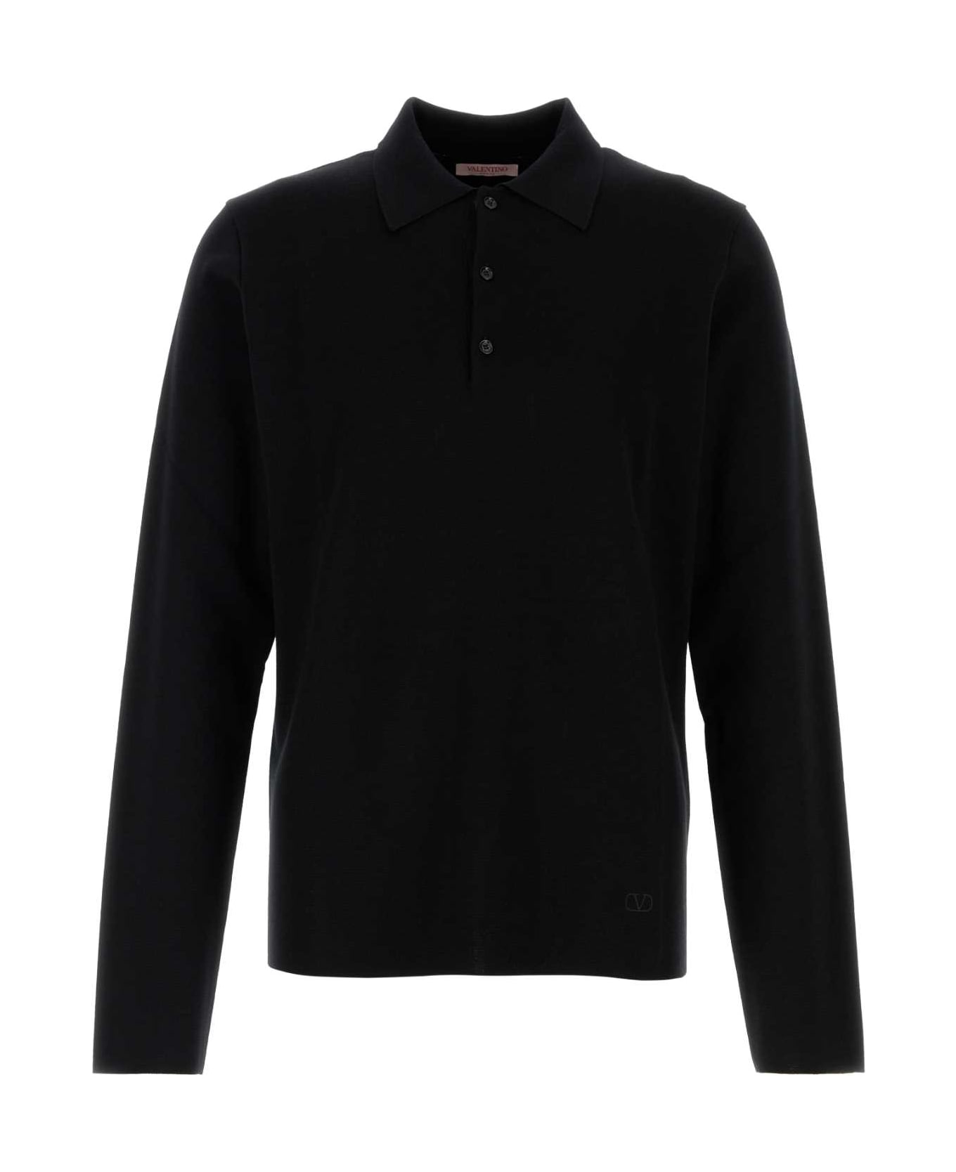 Valentino Garavani Black Wool Polo Shirt - NERO