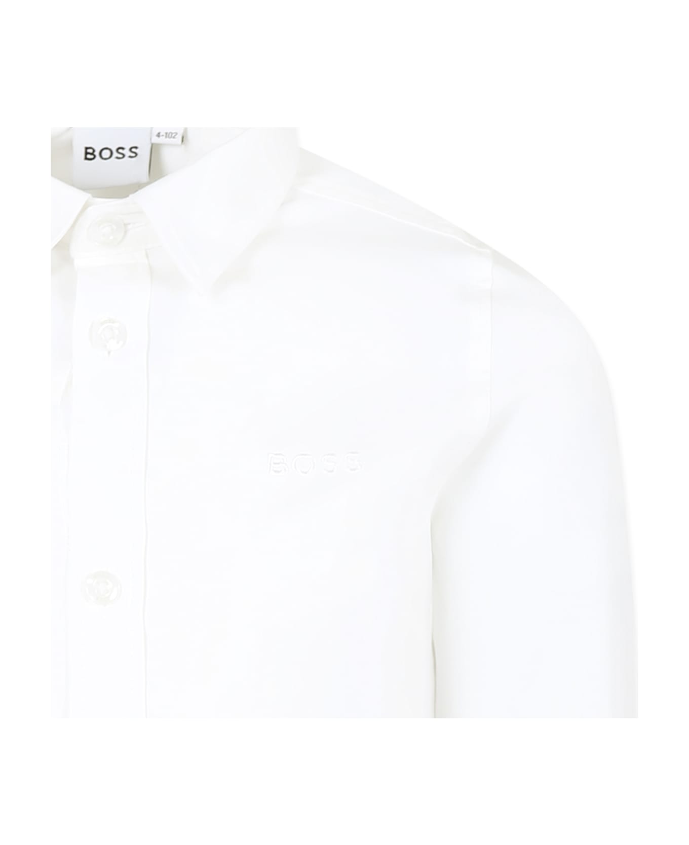 Hugo Boss White Shirt For Boy With Logo - White