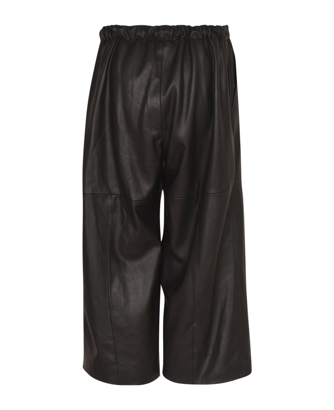 VIS A VIS Elastic Waist Cropped Shiny Trousers - Black ボトムス