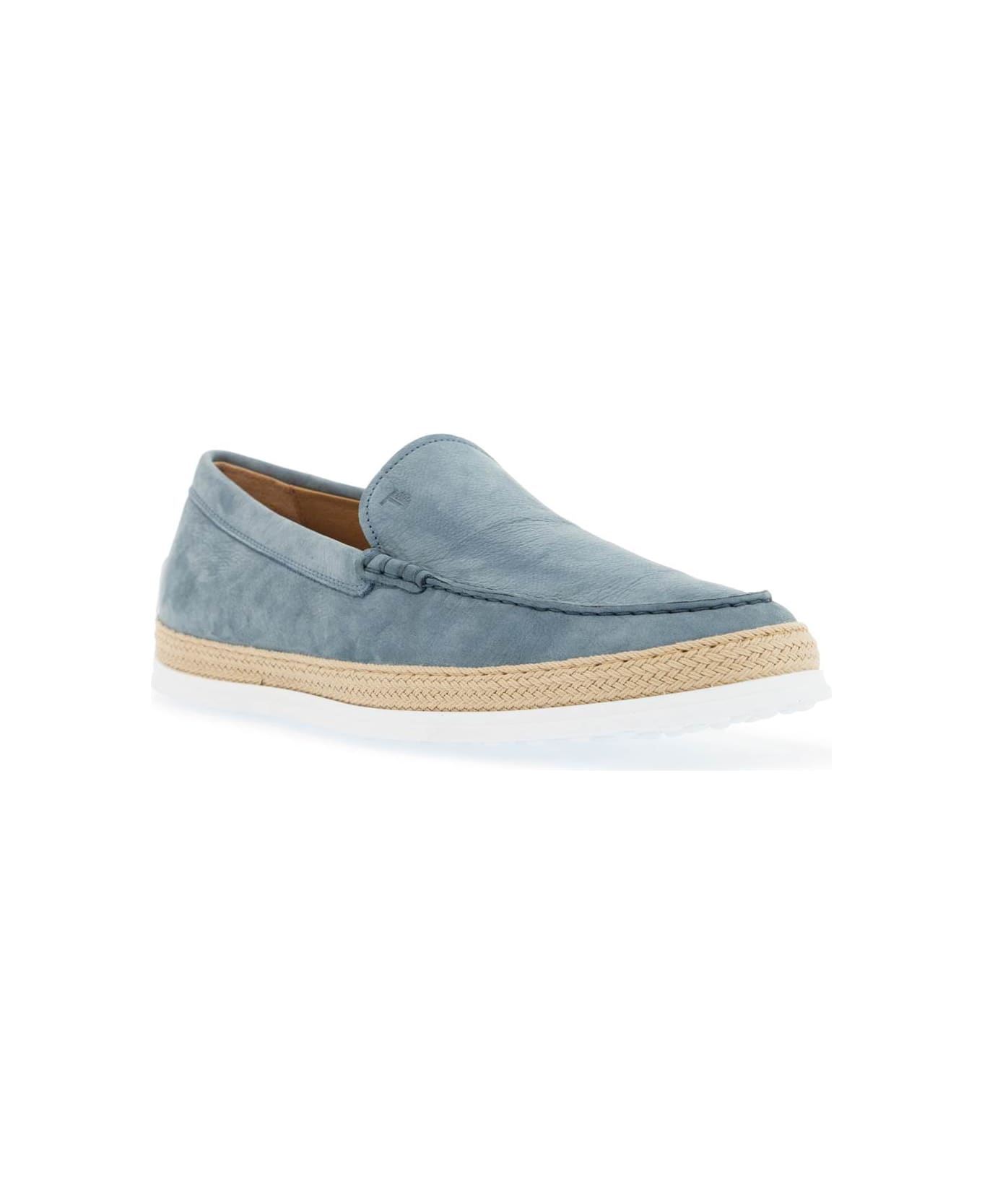 Tod's Light Blue Calfskin Loafers With Rubber And Rope Sole - AVIO