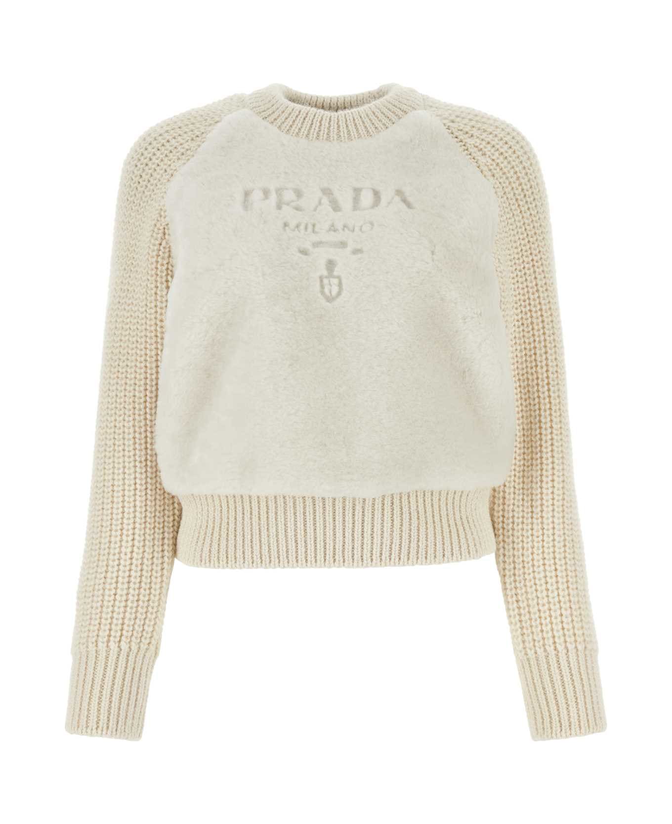 Prada Ivory Shearling And Alpaca Sweater - BIANCO ニットウェア
