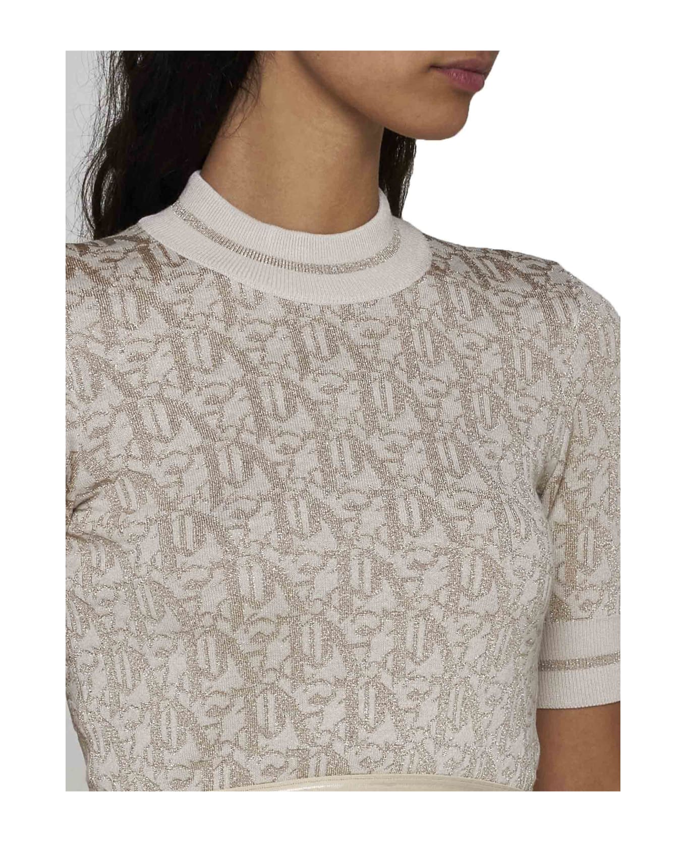 Palm Angels Monogram Cropped Top In Lurex Knit - Off white beige ニットウェア