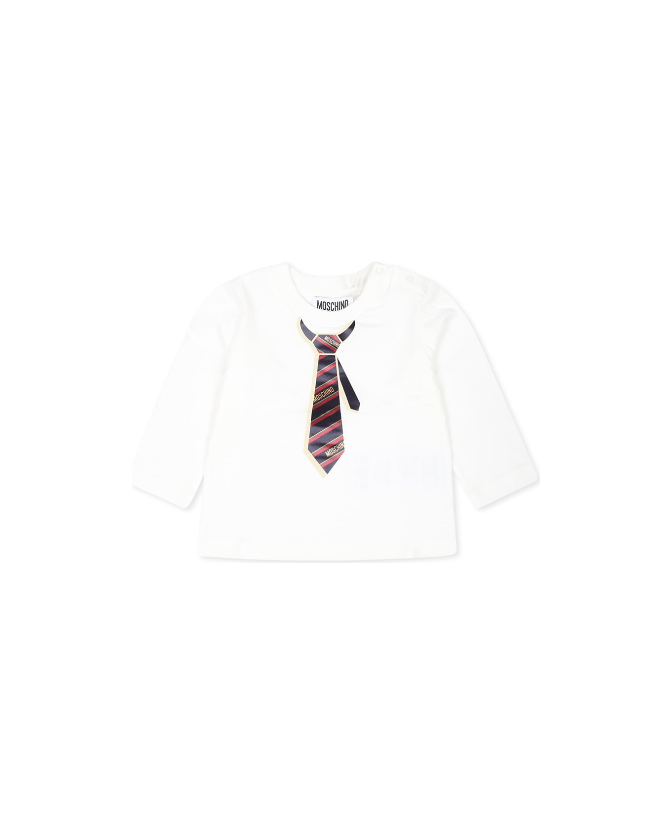 Moschino Ivory T-shirt For Baby Boy With Tie Print - Ivory