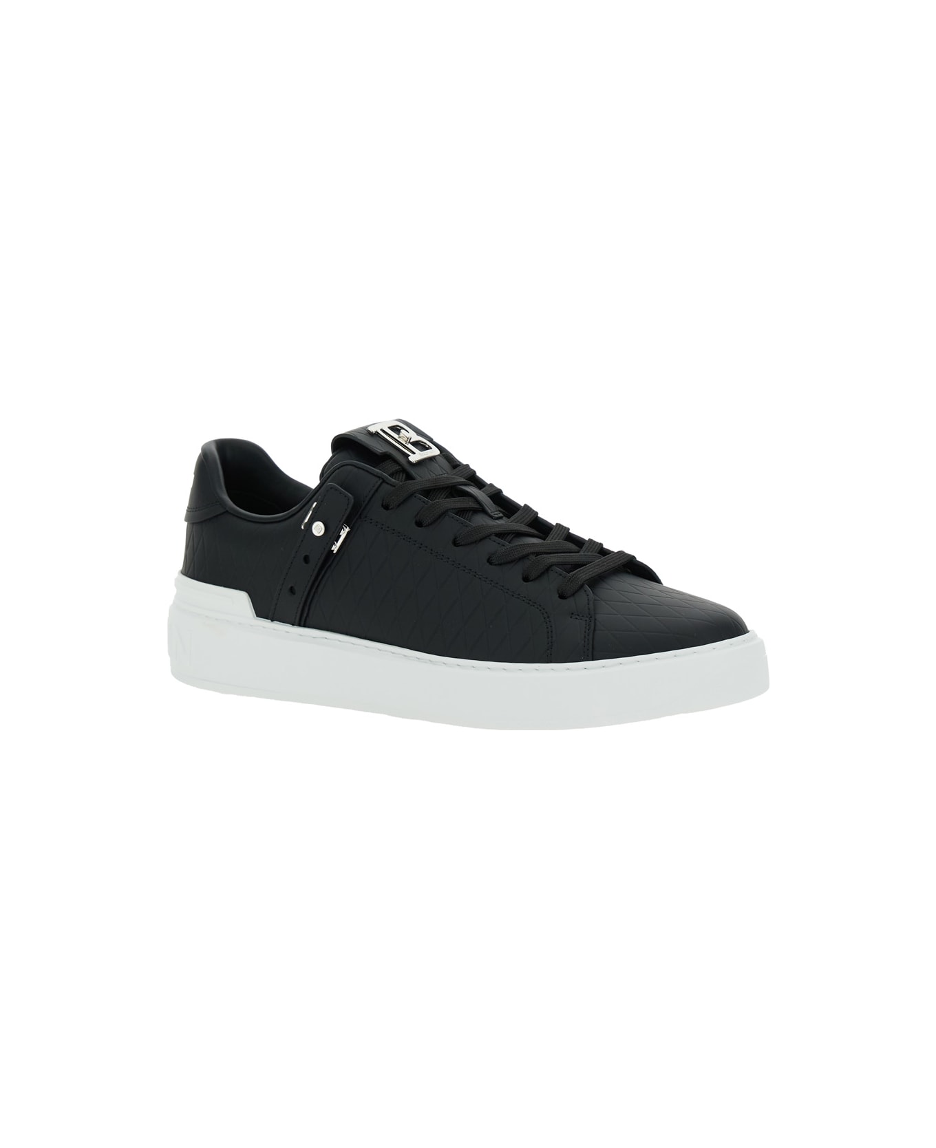 Balmain B-court B-buzz-grid Embossed Calfskin - Noir/Blanc