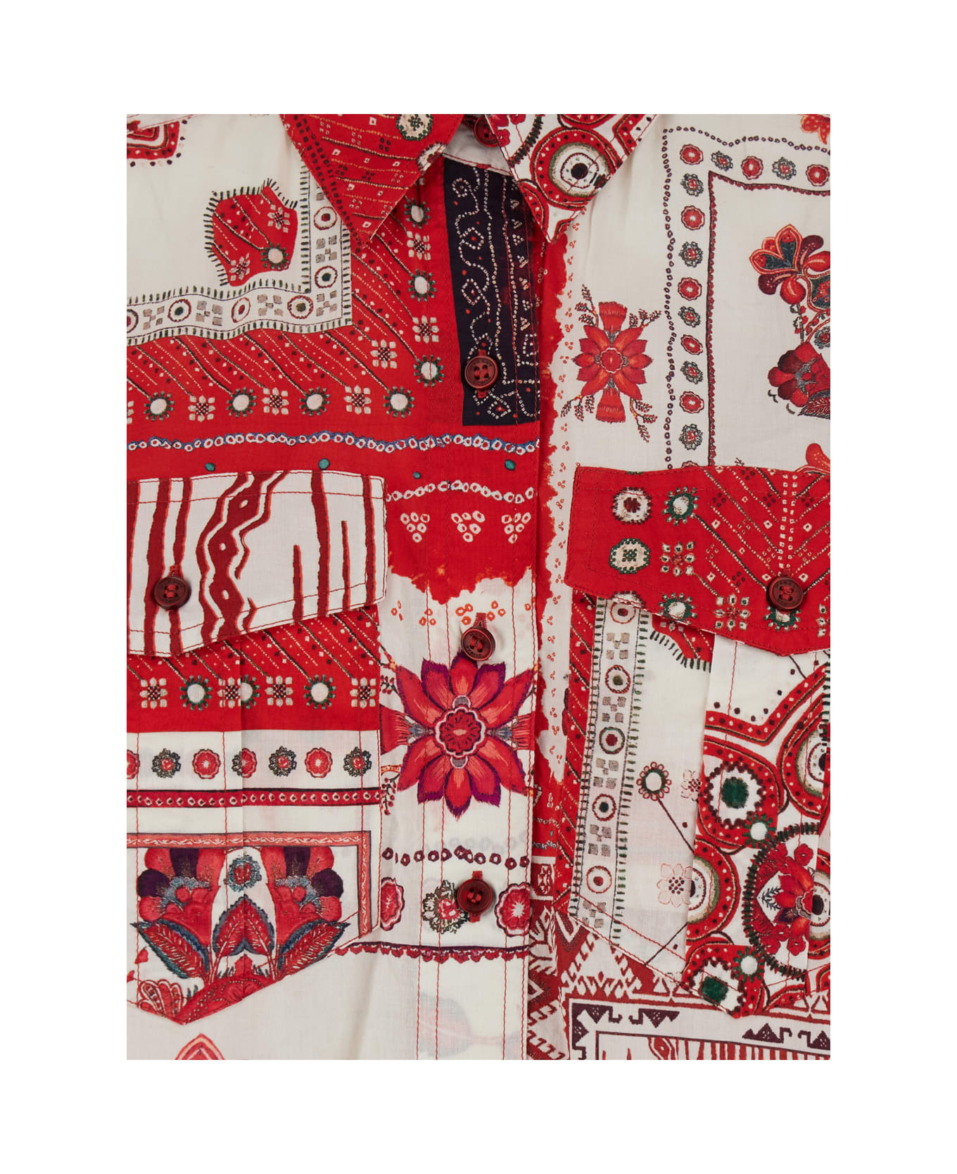 Marant Étoile 'nath' Red Shirt With Tie-down Bottom And All-over Printed Motif In Cotton Woman - Red