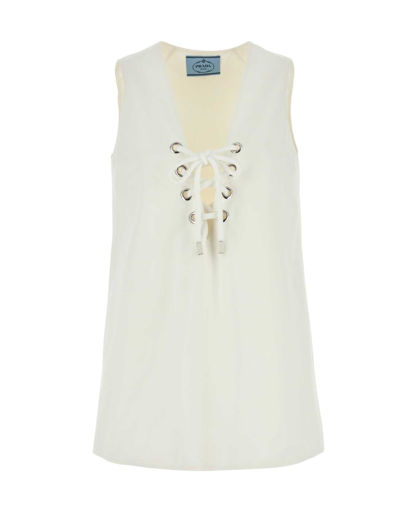 Prada White Cotton Mini Dress - BIANCO