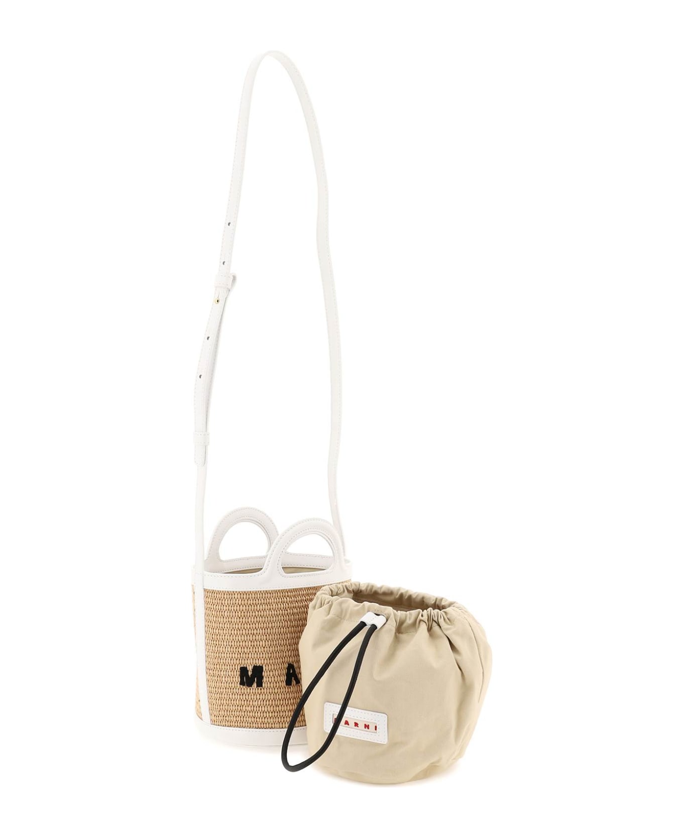 Marni Tropicalia Mini Bag In White Leather And Natural Raffia - White/natural