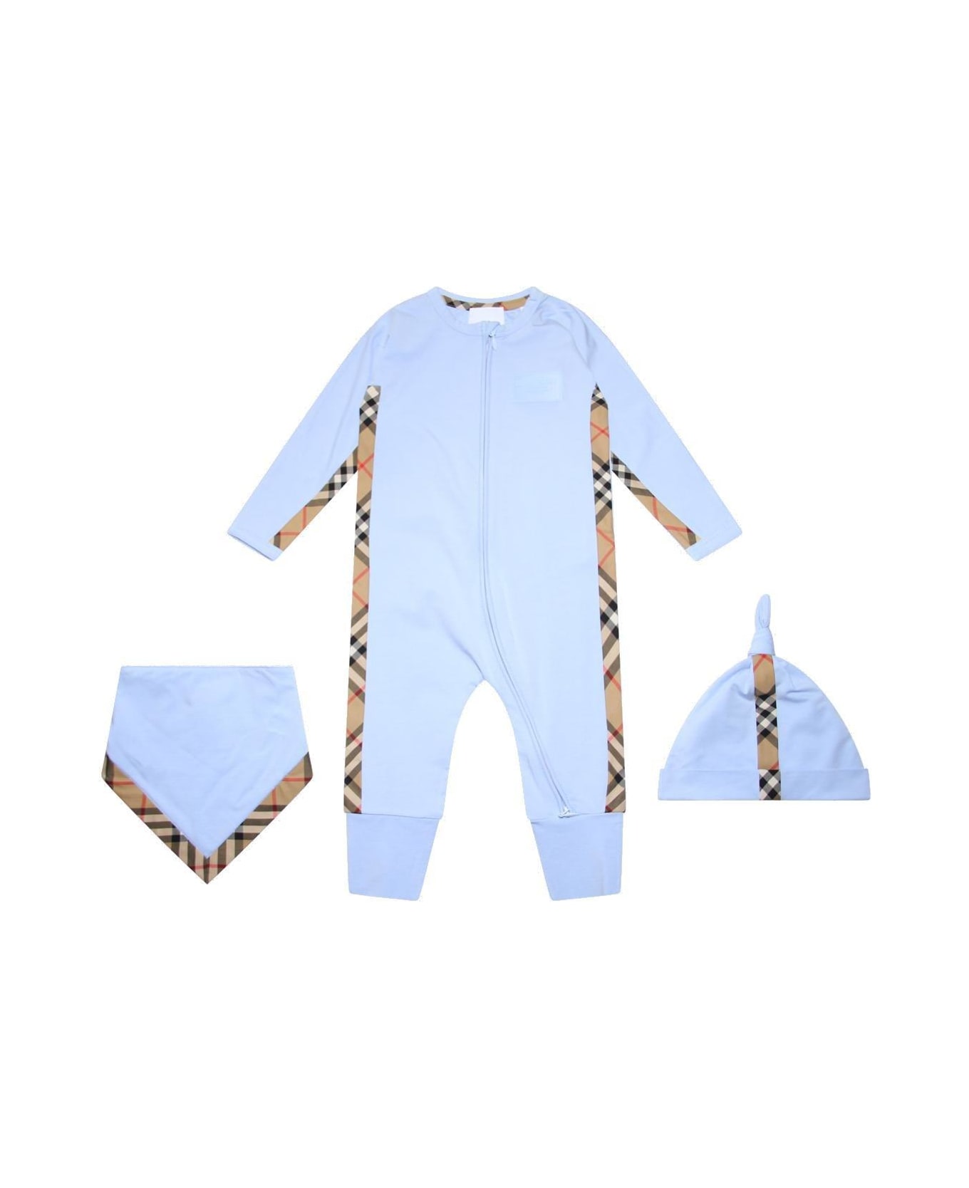 Burberry Check-trim Three-piece Stretched Baby Gift Set - Light Porcelain Blue ボディスーツ＆セットアップ