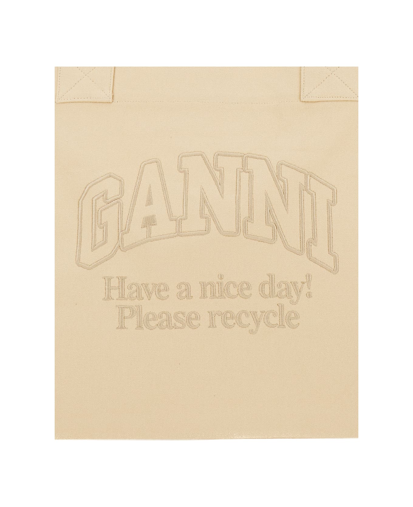 Ganni 'xxl' Beige Tote Bag With Tonal Embroidery In Recycled Cotton Woman - Beige