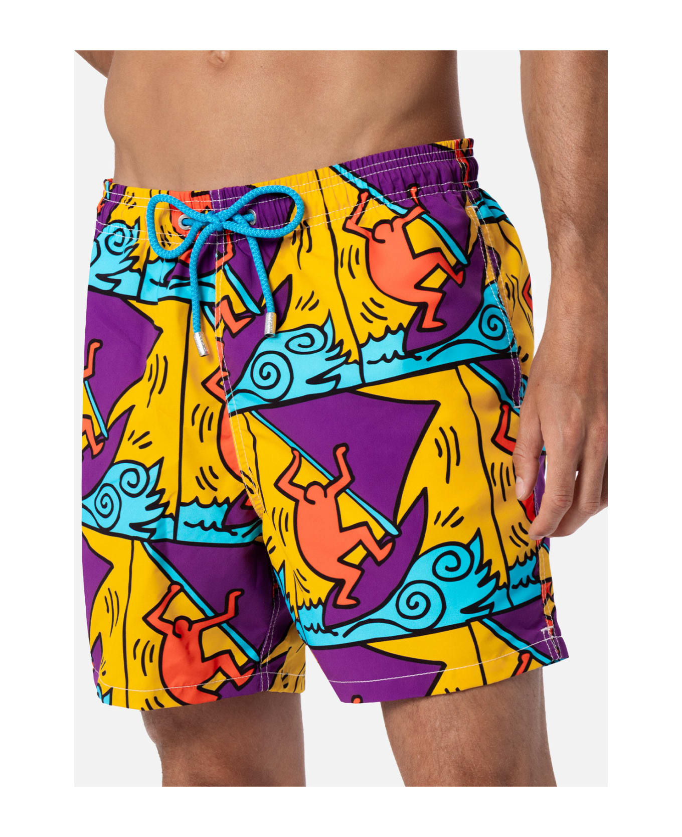 MC2 Saint Barth Man Mid-length Gustavia Swim-shorts With Keith Haring Design Placed Print| Keith Haring Special Edition - YELLOW