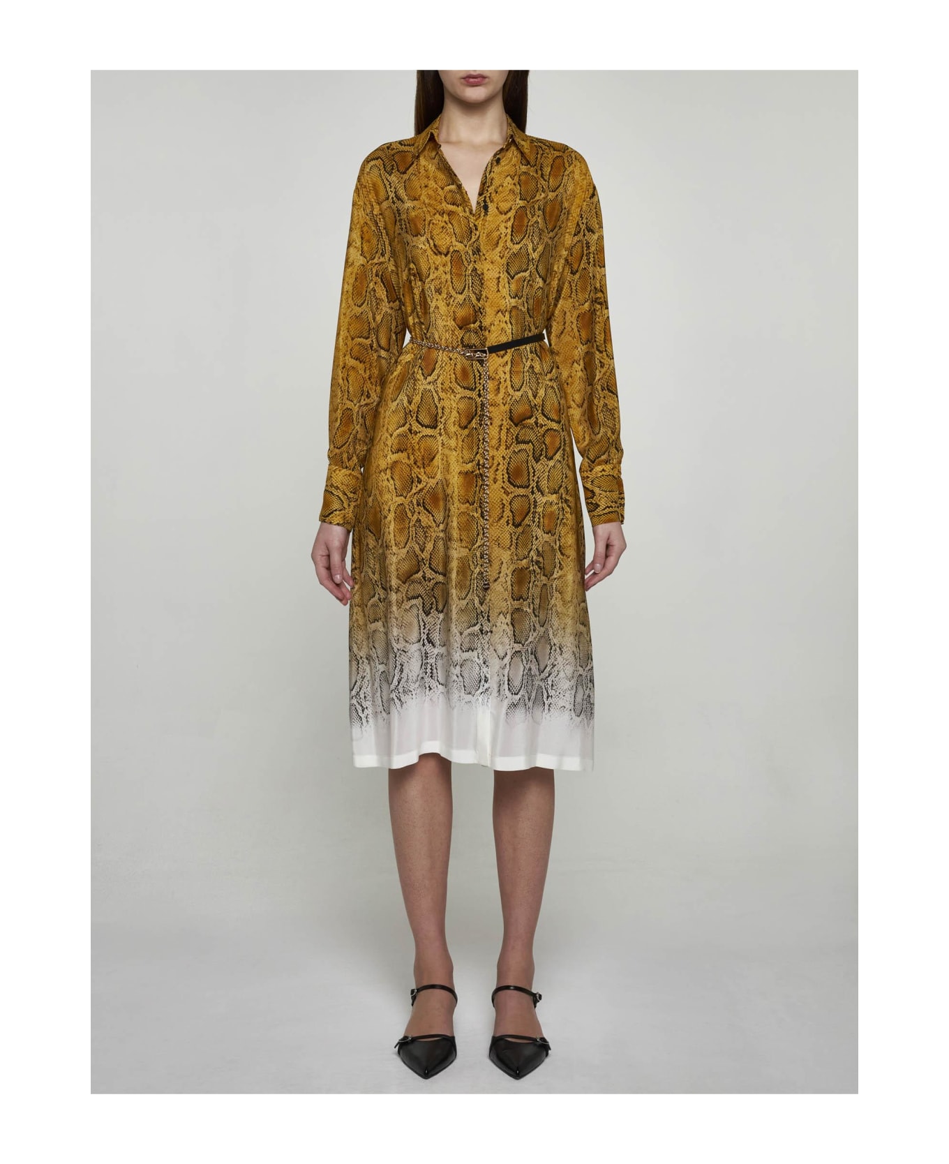 Max Mara Studio Nereo Print Silk Shirt Dress - Giallo