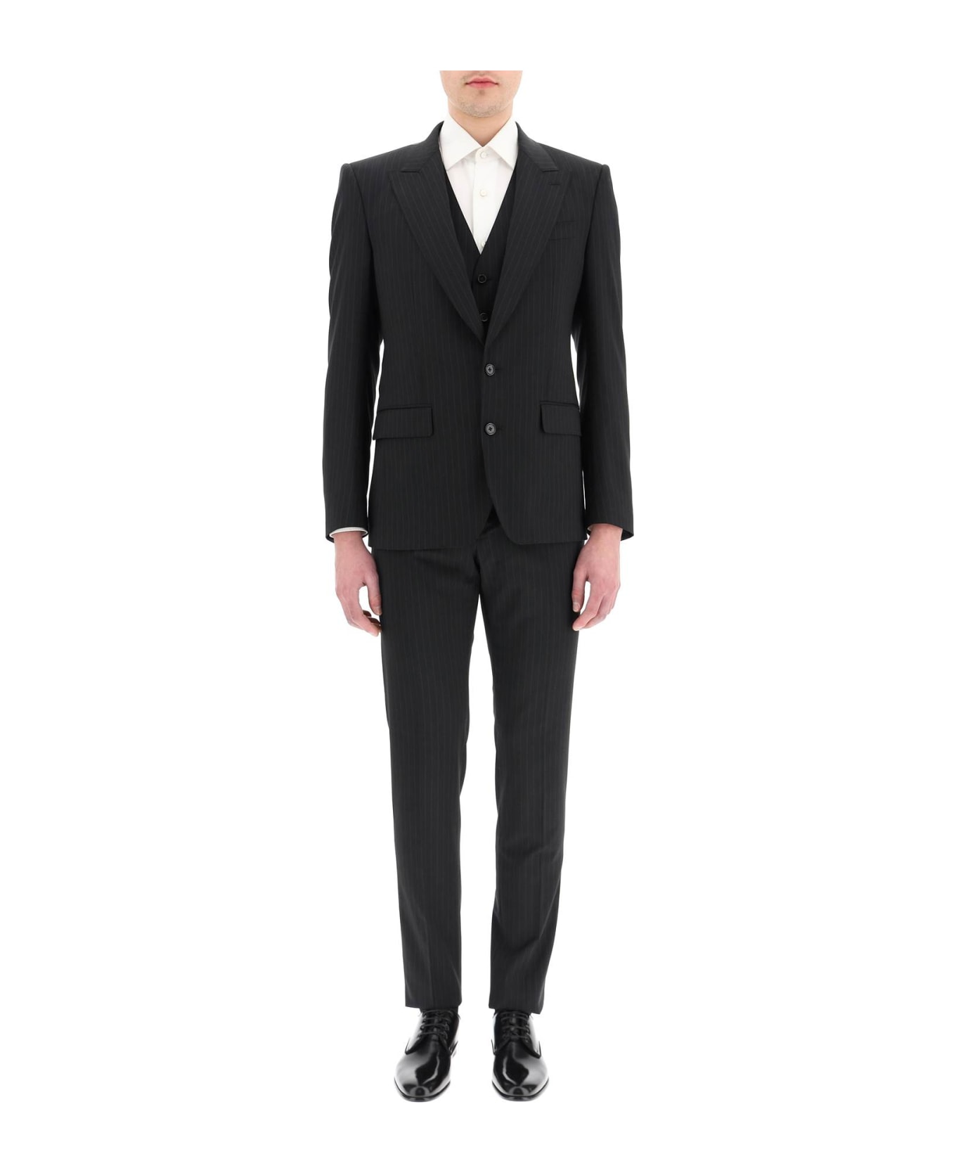 Dolce Dg4373 & Gabbana Three-piece Sicily Suit In Stretch Schultertasche Wool - RIGATO (Grey)