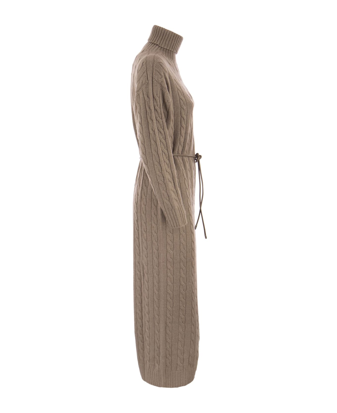 Peserico Wool, Silk And Cashmere Turtleneck Dress - Camel