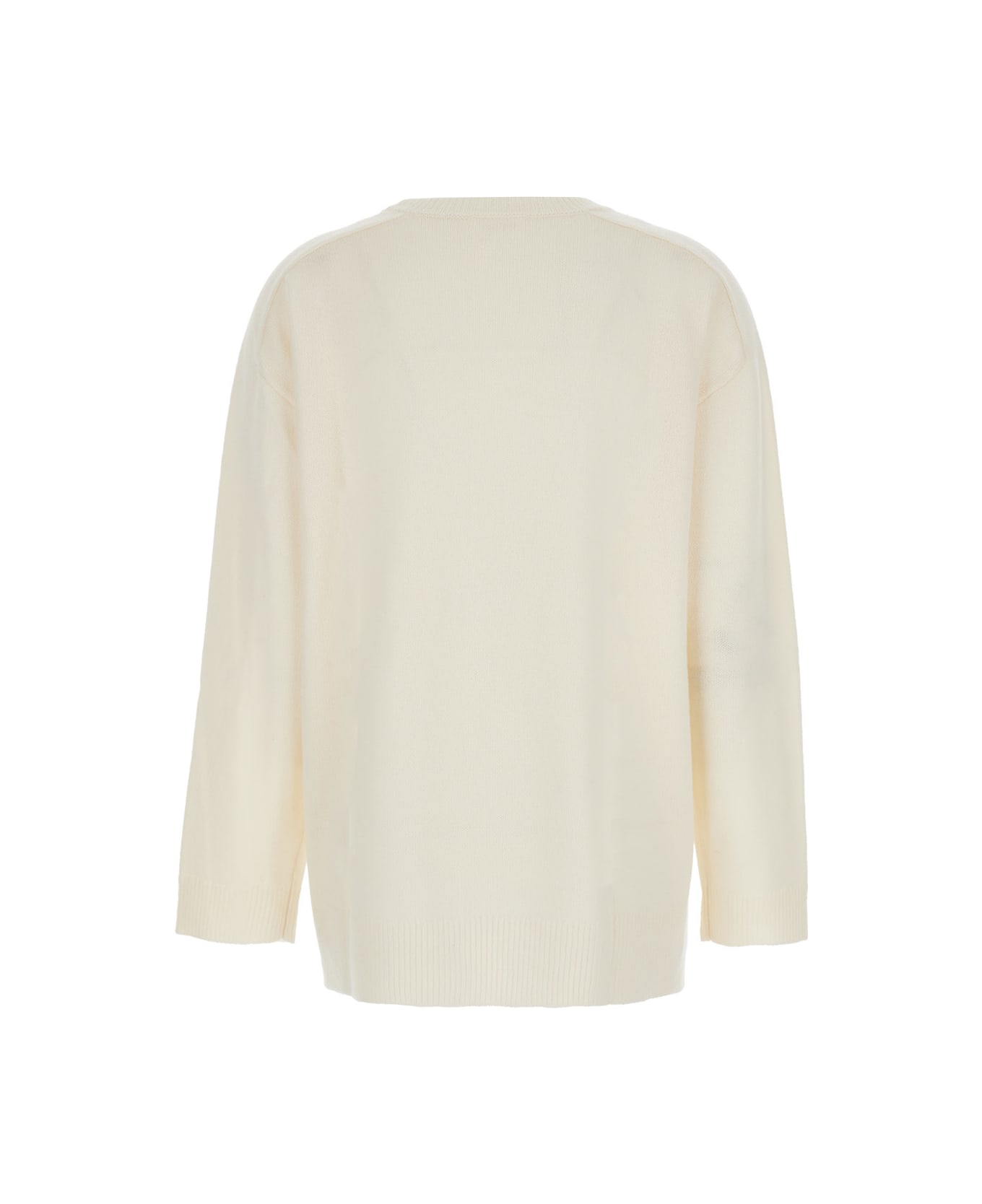 Parosh White Crewneck Sweater With Asymmetric Hem In Wool And Cashmere Woman - Panna