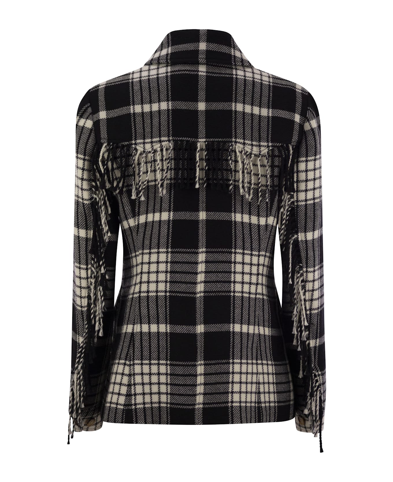 Polo Ralph Lauren Plaid Wool Jacket With Fringes - Black/cream