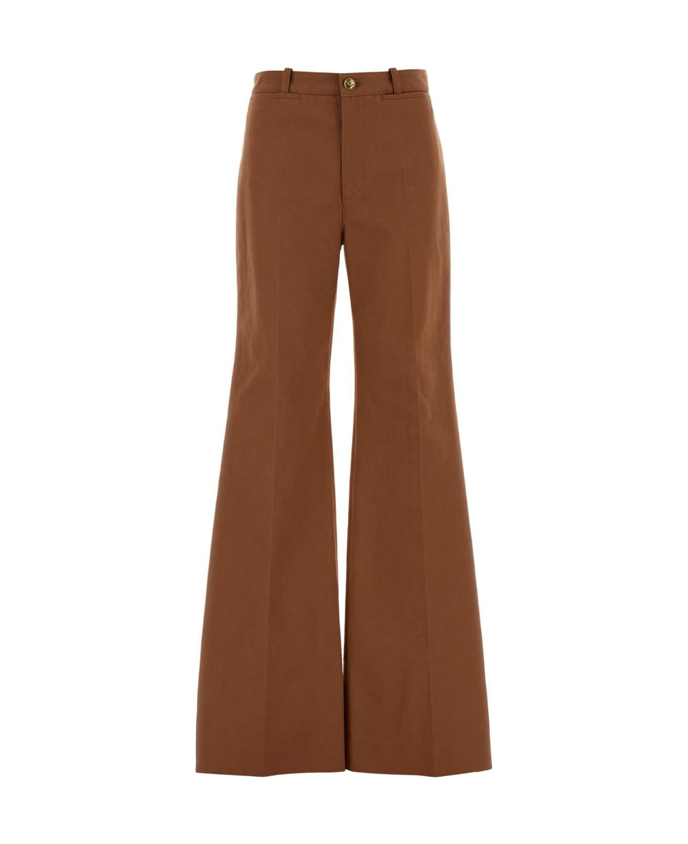 Chloé Pantalone Dalla Gamba Ampia In Cotone Mattone - NOUGAT