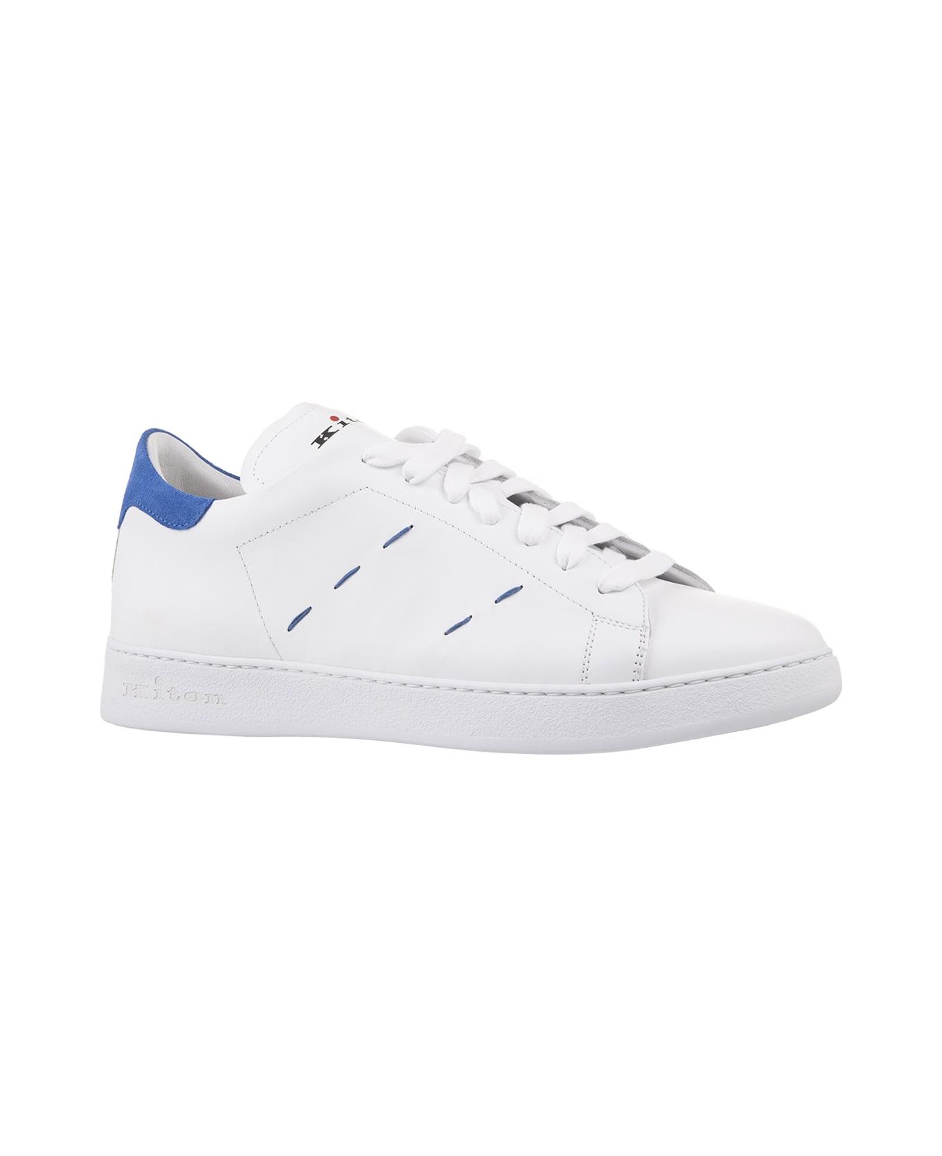 Kiton White Leather Sneakers With Blue Details - Blue スニーカー