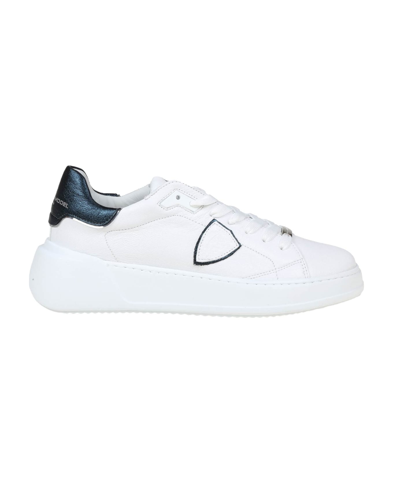 Philippe Model Tres Temple Low In Black And White Leather - WHITE/BLACK