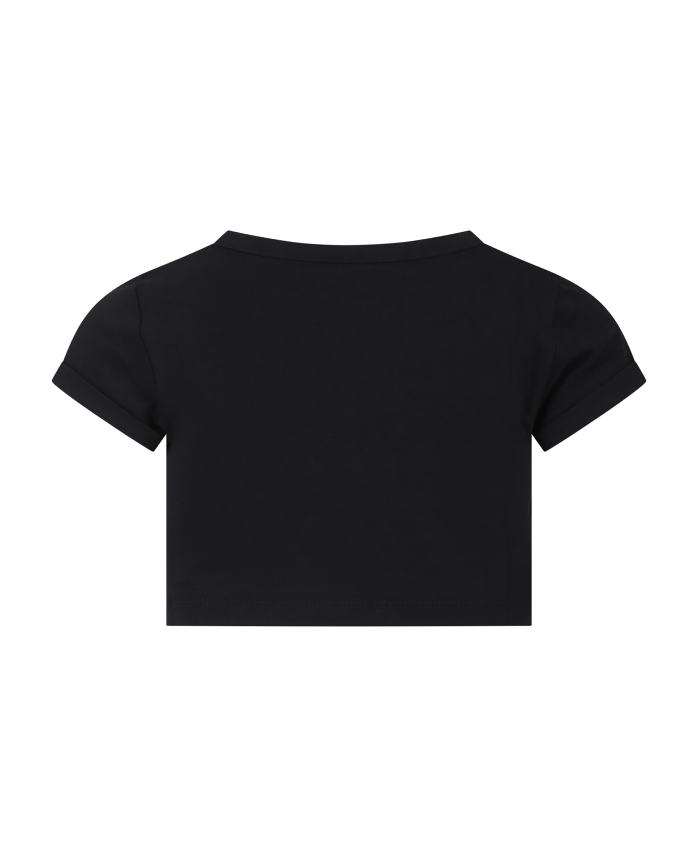 GCDS Mini Black T-shirt For Girl With Patterned Logo - Black