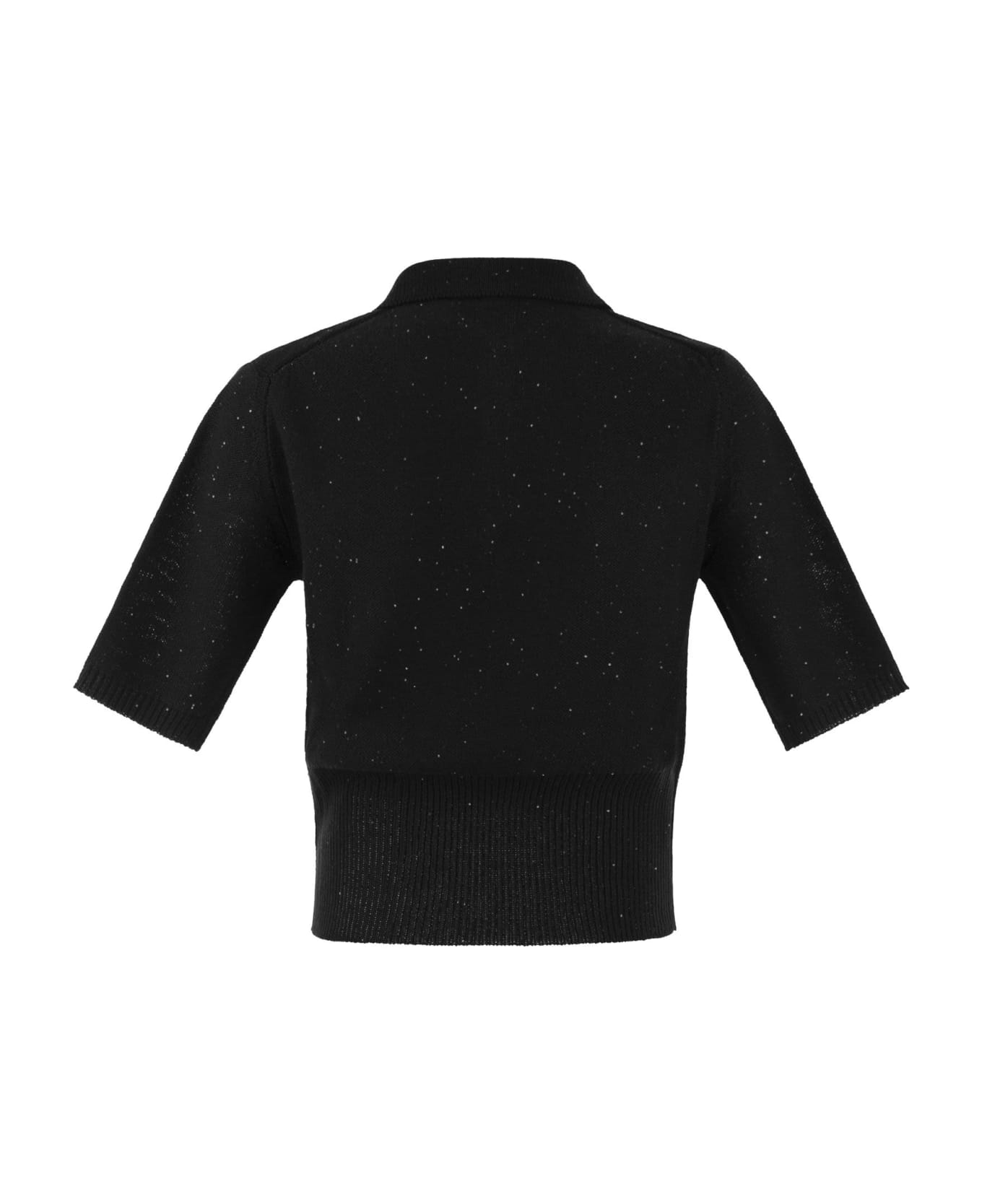 Fabiana Filippi Short-sleeved Polo Shirt With Sequins - Black ポロシャツ