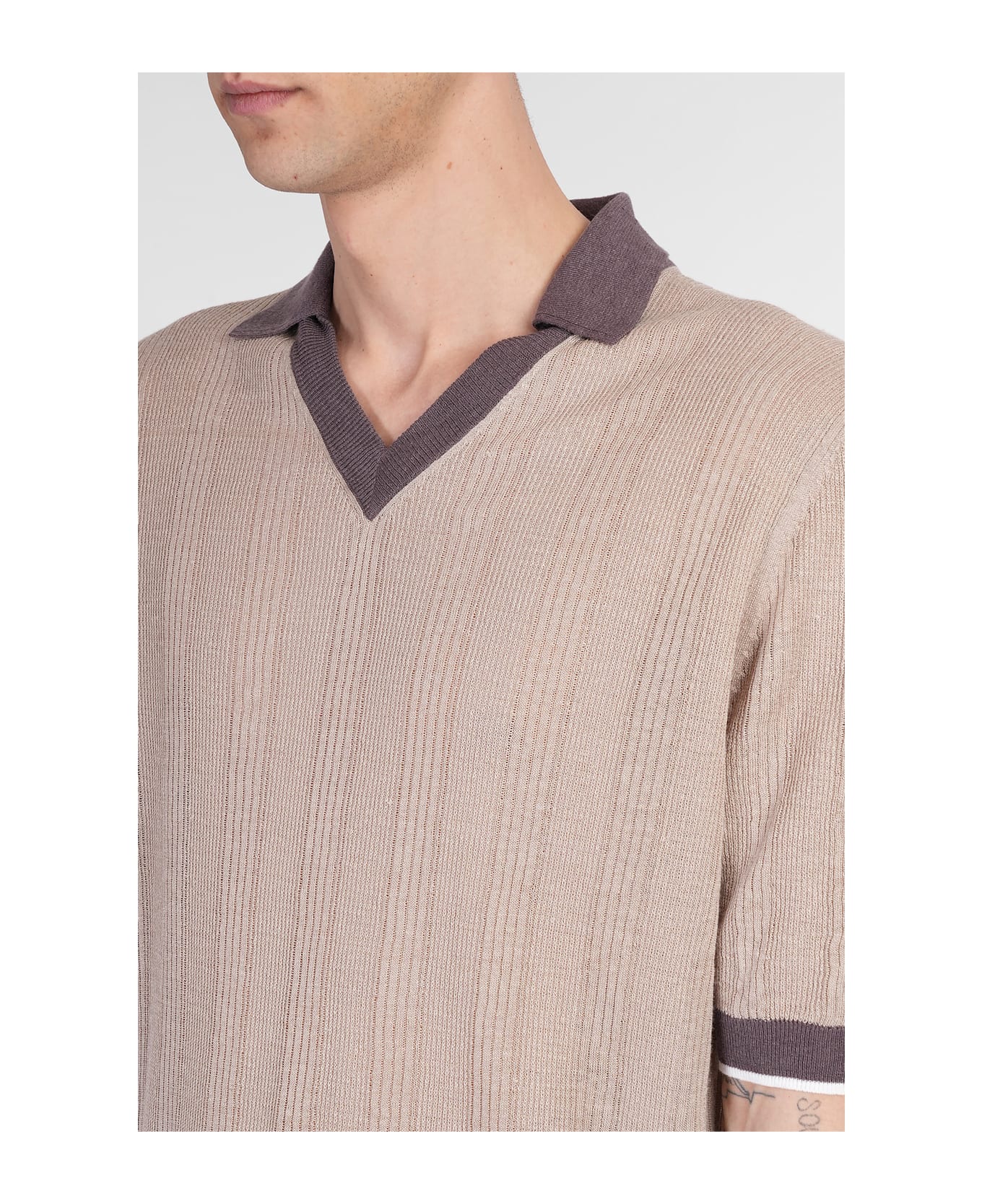 Ballantyne Polo In Beige Linen - beige