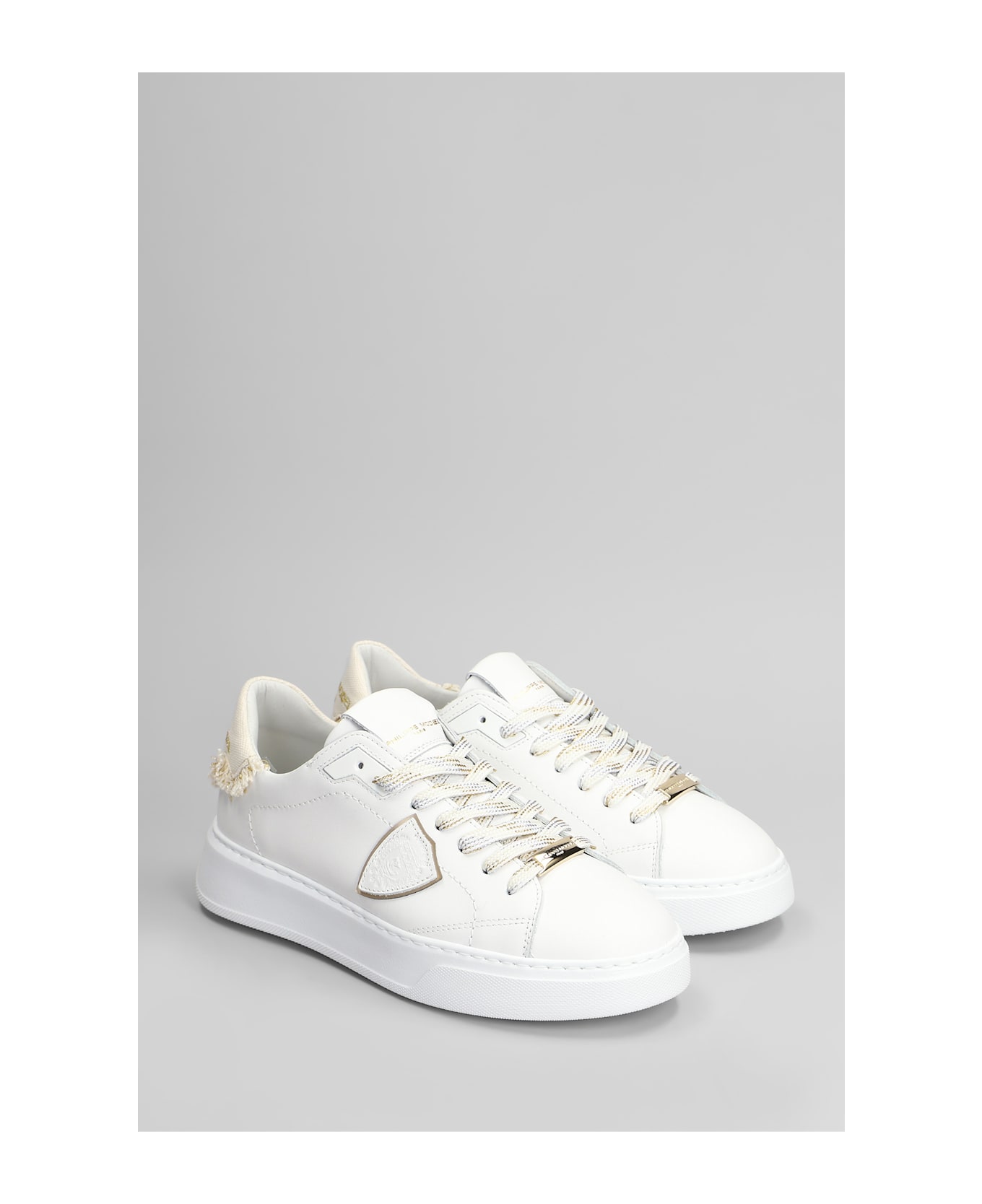 Philippe Model Temple Low Sneakers In White Leather - white