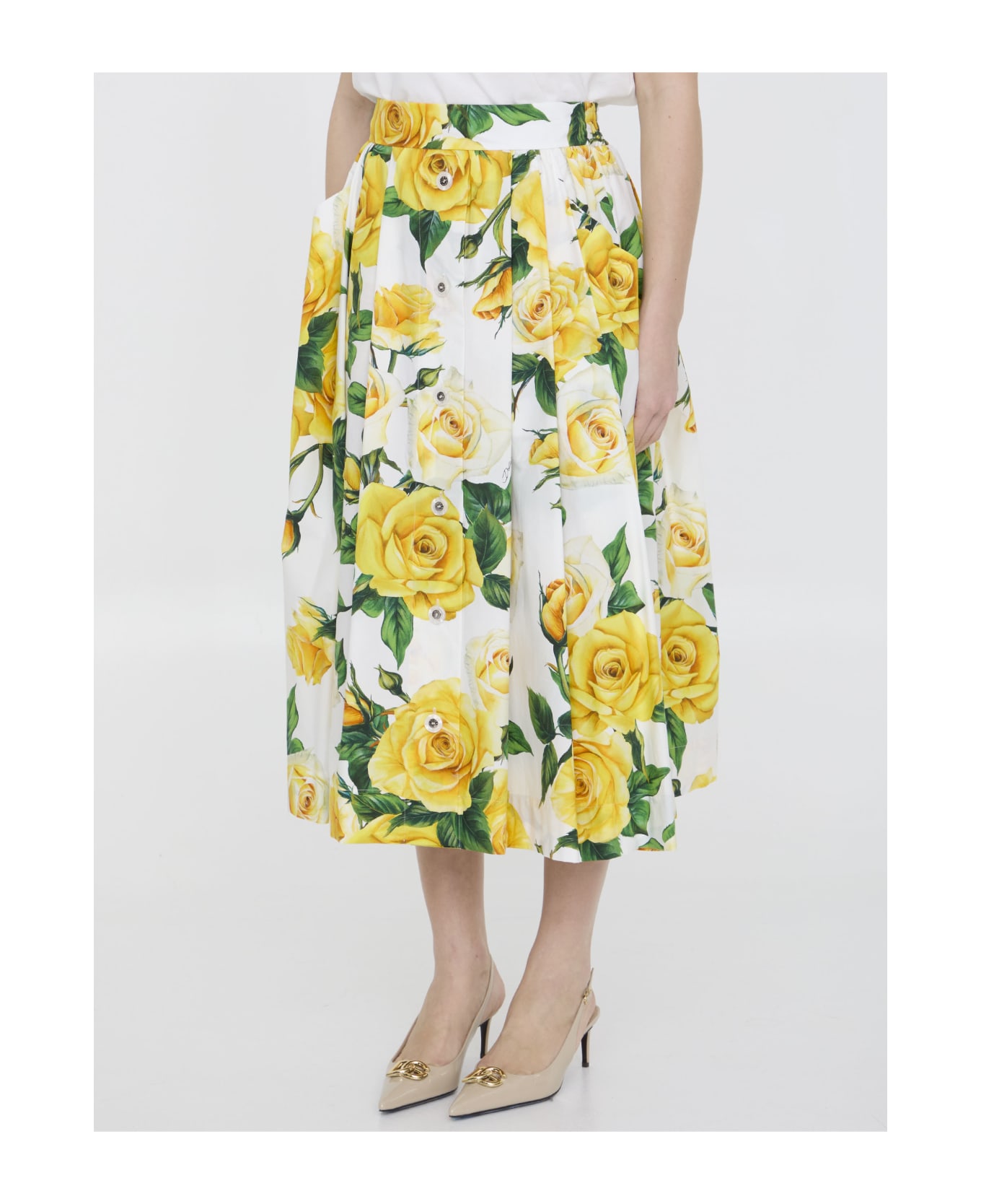 Dolce & Gabbana Rose-print Skirt - WHITE スカート