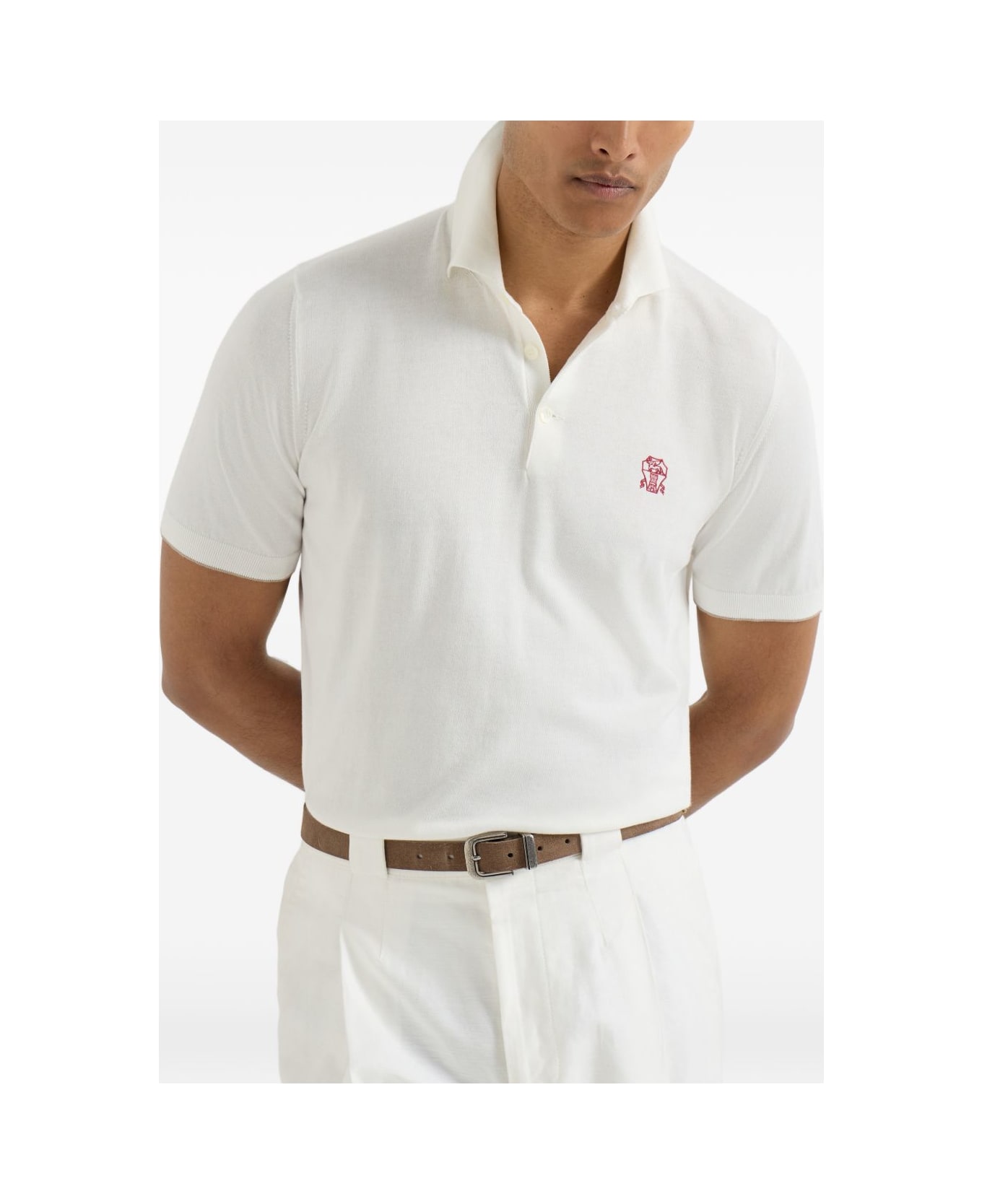 Brunello Cucinelli Logo Cotton Polo Shirt - Beige