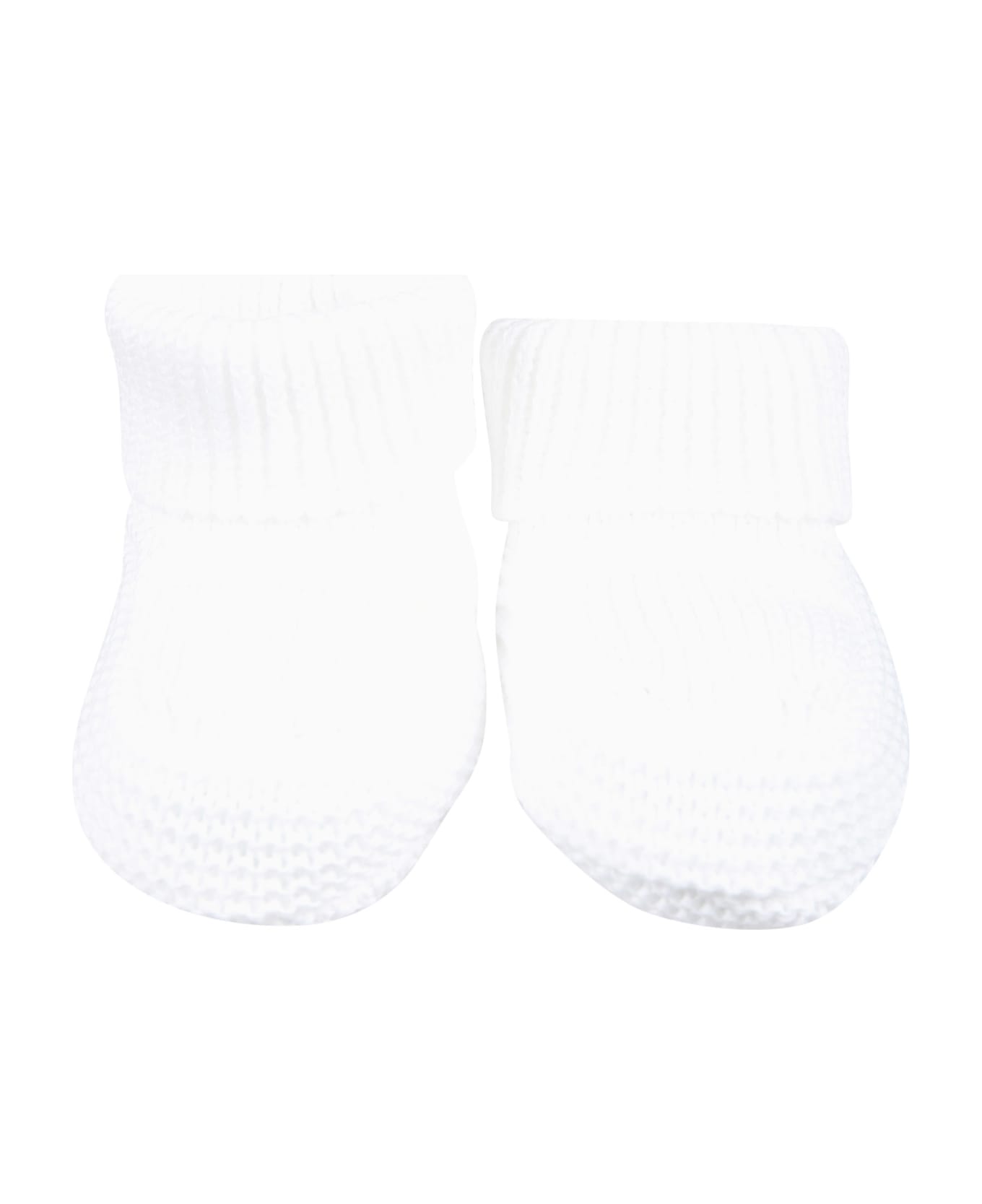 Little Bear White Bootees For Baby Kids - White アクセサリー＆ギフト