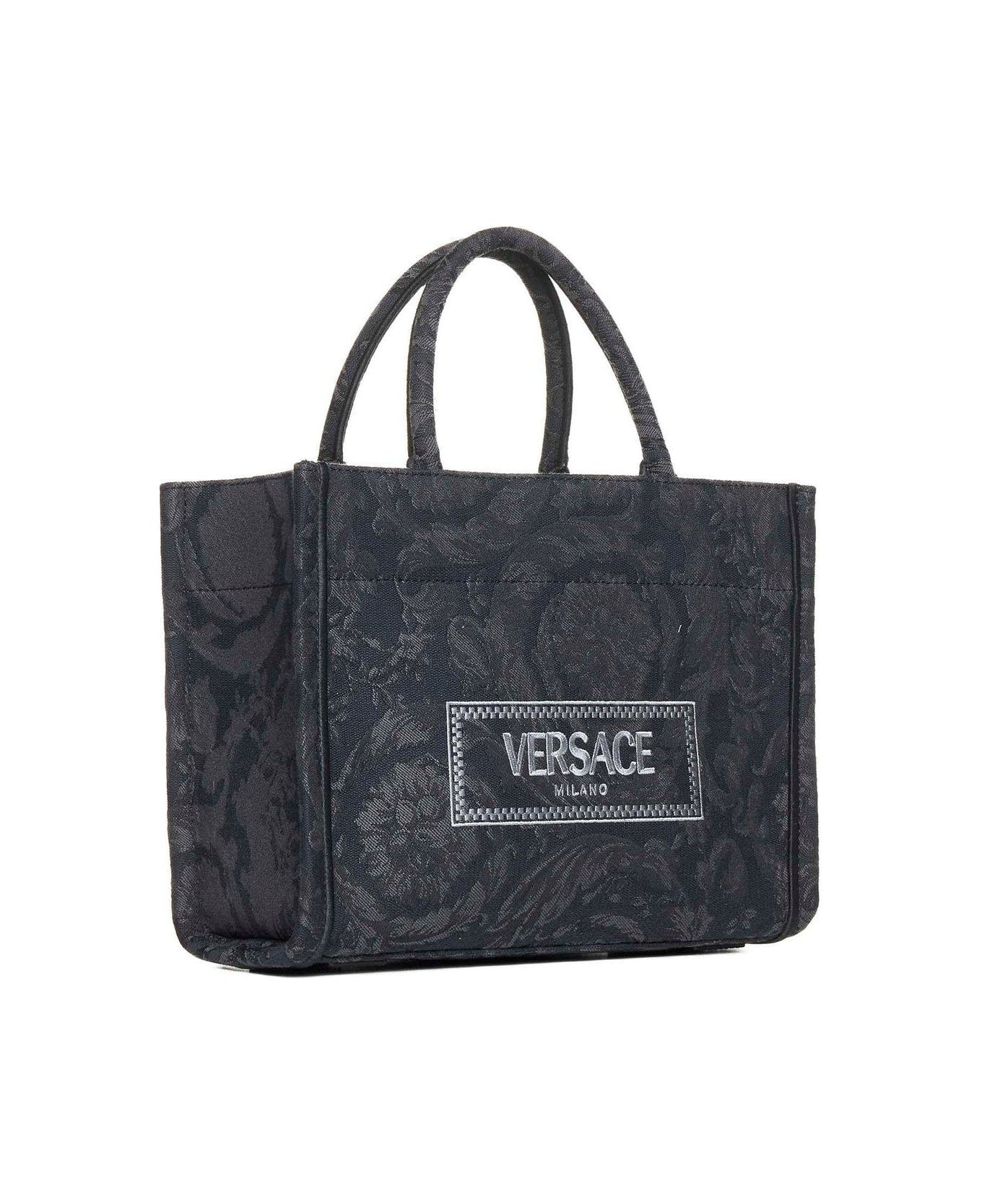 Versace All-over Floral Motif Top Handle Bag - Black+black-versace-gold