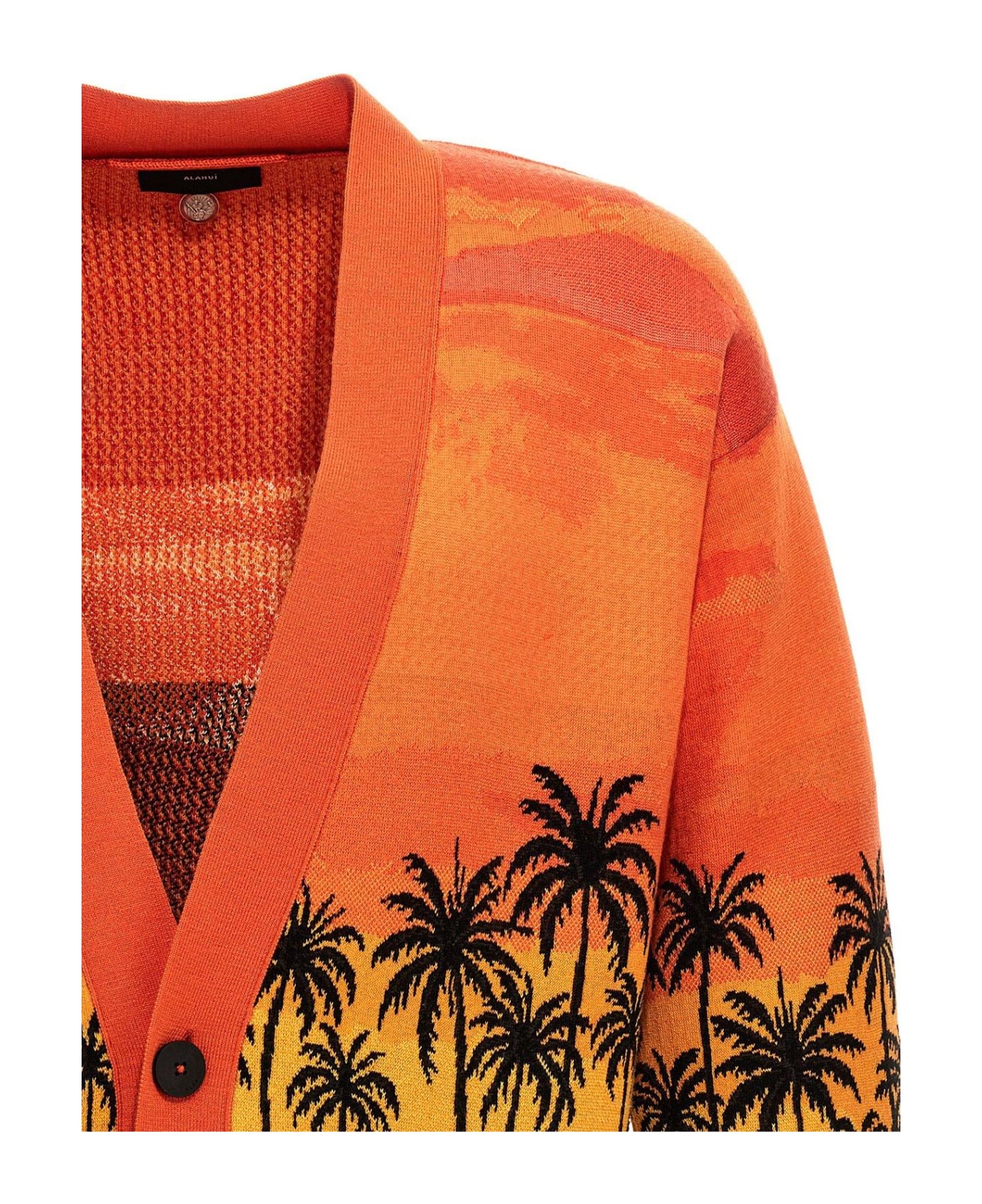 Alanui Kerala Sunset Drop Shoulder Intarsia Knit Cardigan - ORANGE
