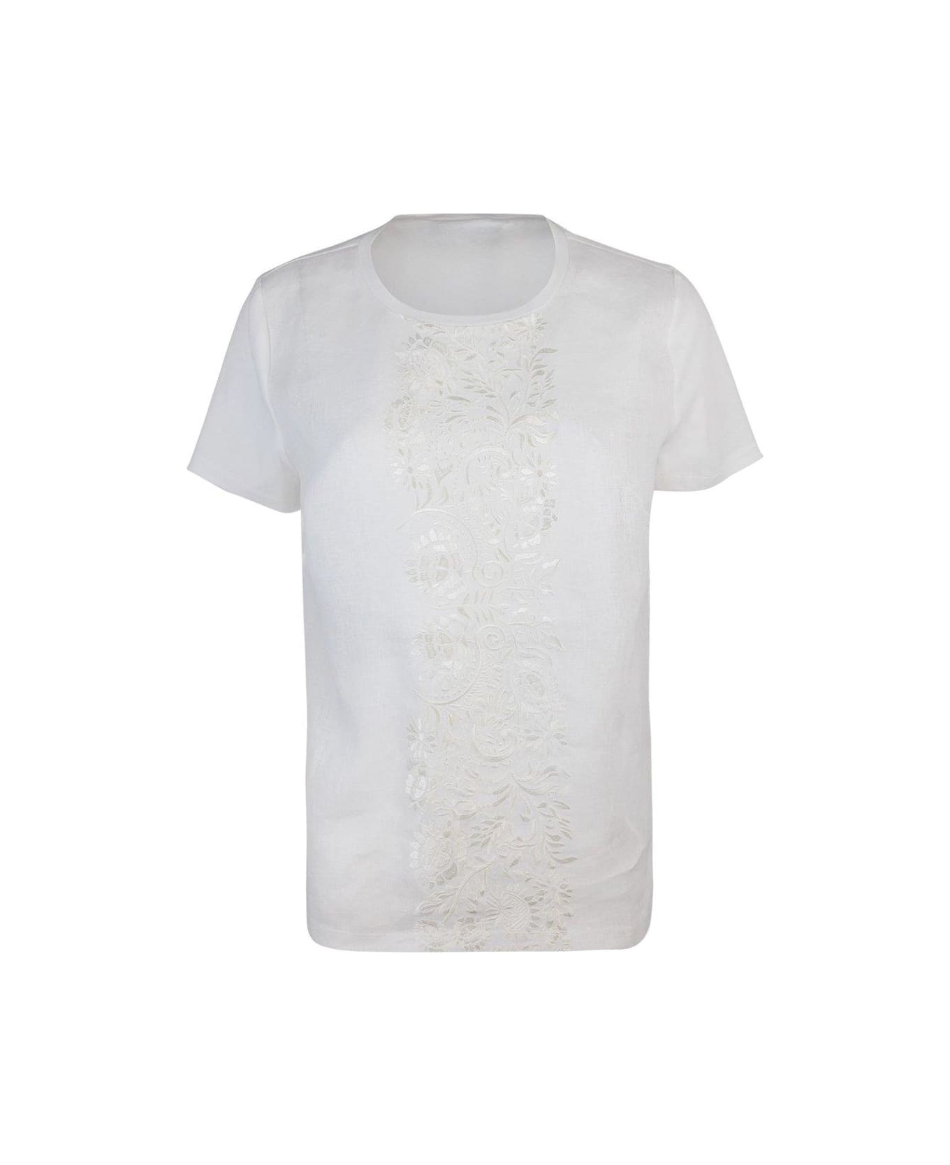 Weekend Max Mara Floral Embroidered Crewneck T-shirt - WHITE