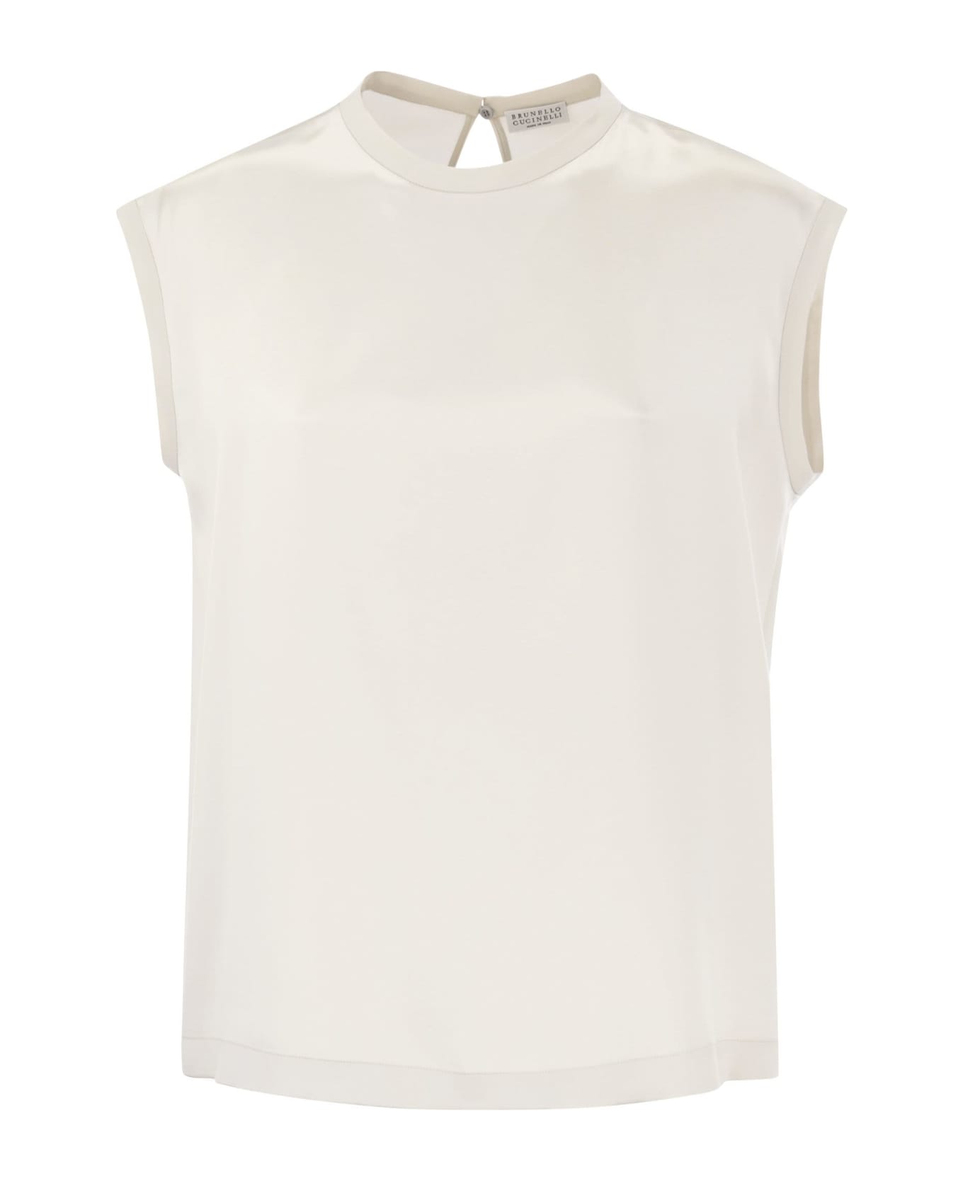 Brunello Cucinelli Silk T-shirt With Monili Details - WARM WHITE