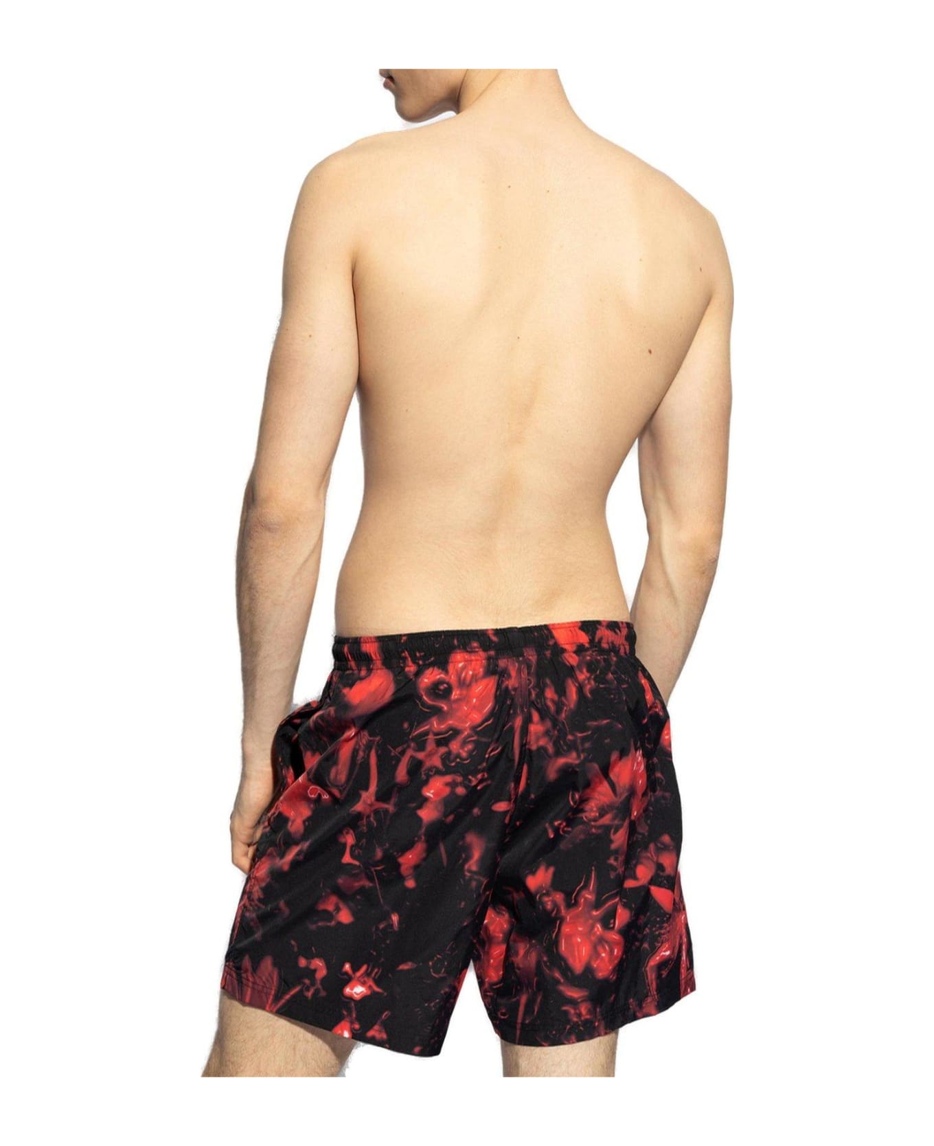 Alexander McQueen All-over Printed Swim Shorts - BLACK/RED