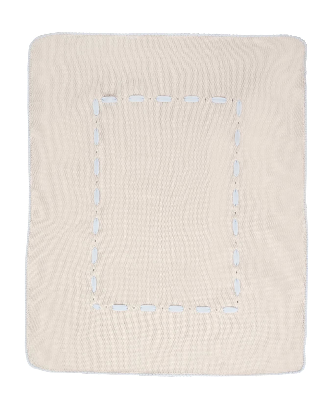 Little Bear Beige Blanket For Baby Boy With Ivory Ribbon - Beige