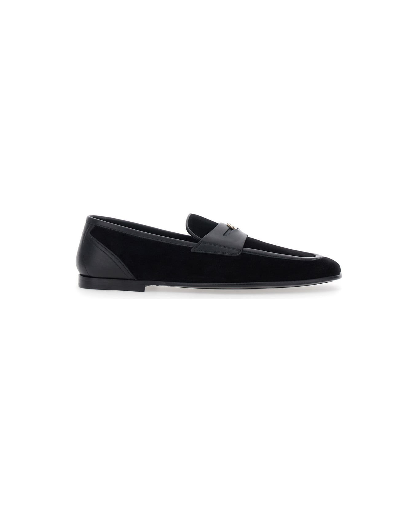 Dolce & Gabbana 'ariosto' Black Loafers With Metallic Dg Logo Plate On The Front In Leather And Suede Man - Black