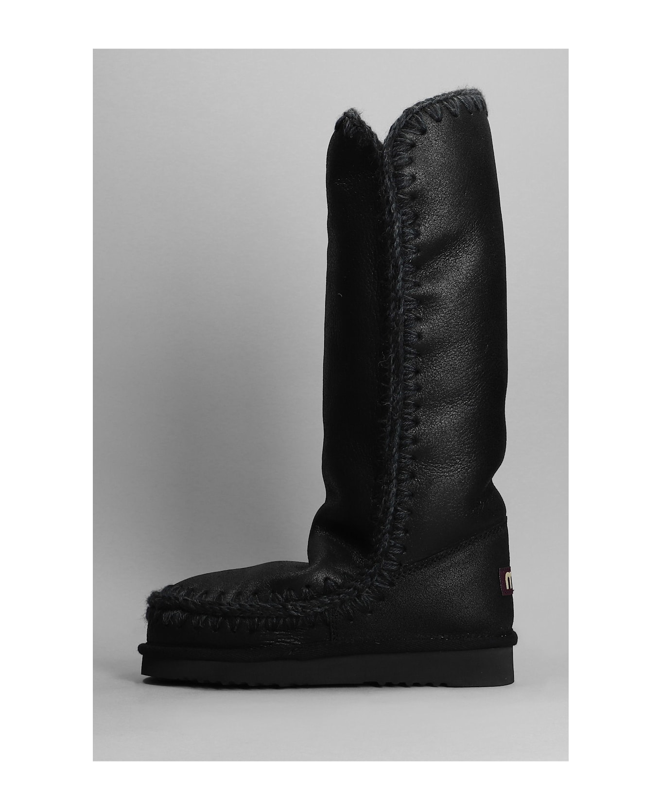 Mou Eskimo 40 Low Heels Boots In Black Leather - black