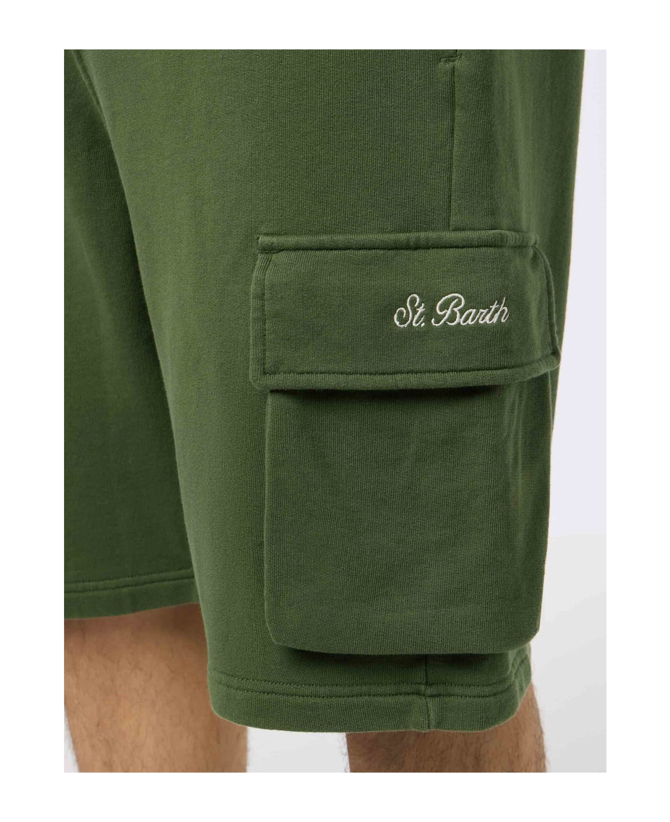 MC2 Saint Barth Man Military Green Cargo Short Pants Cargy - GREEN