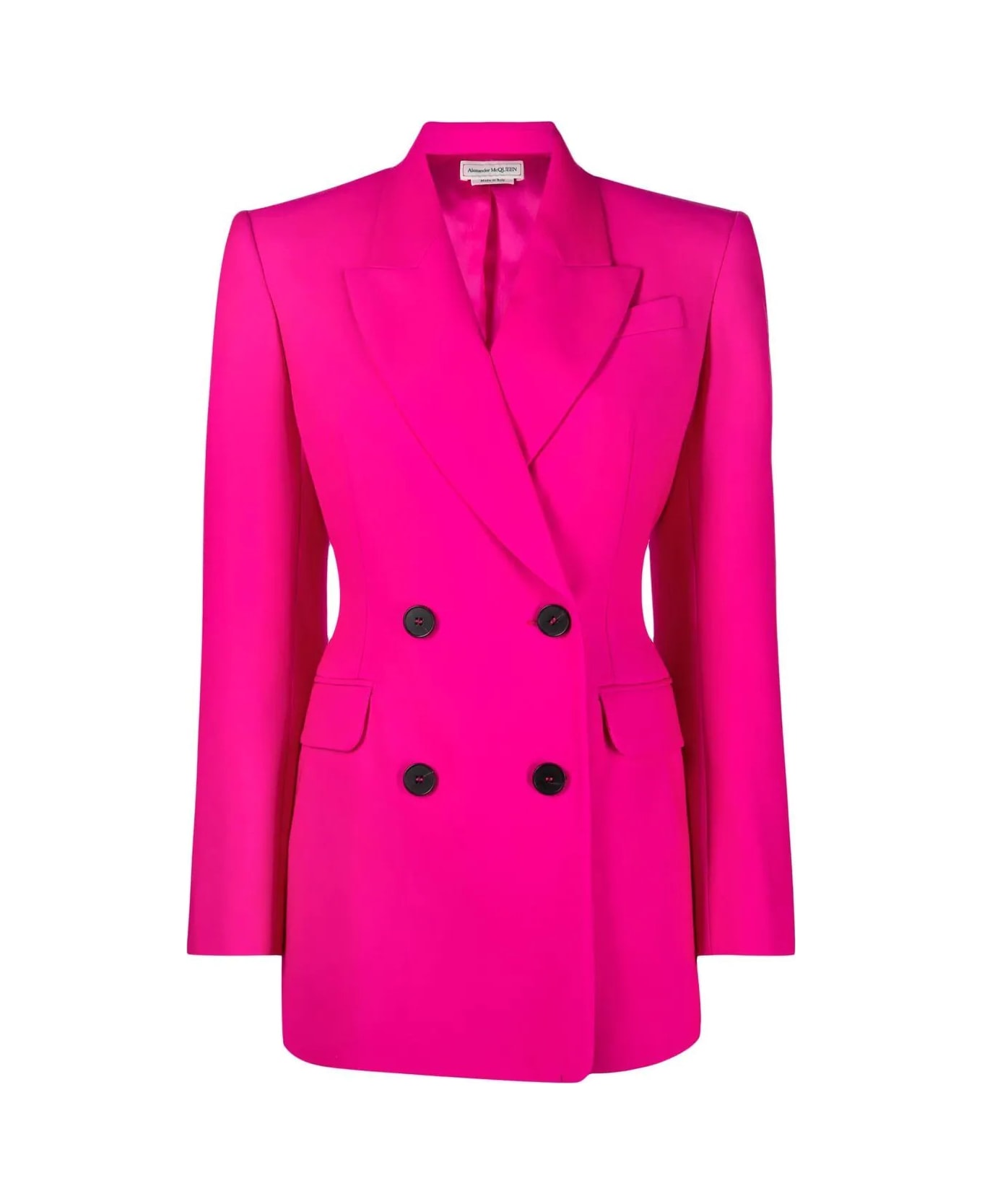 Alexander McQueen Woman Double-breasted Jacket In Fuchsia Wool - Bobby pink