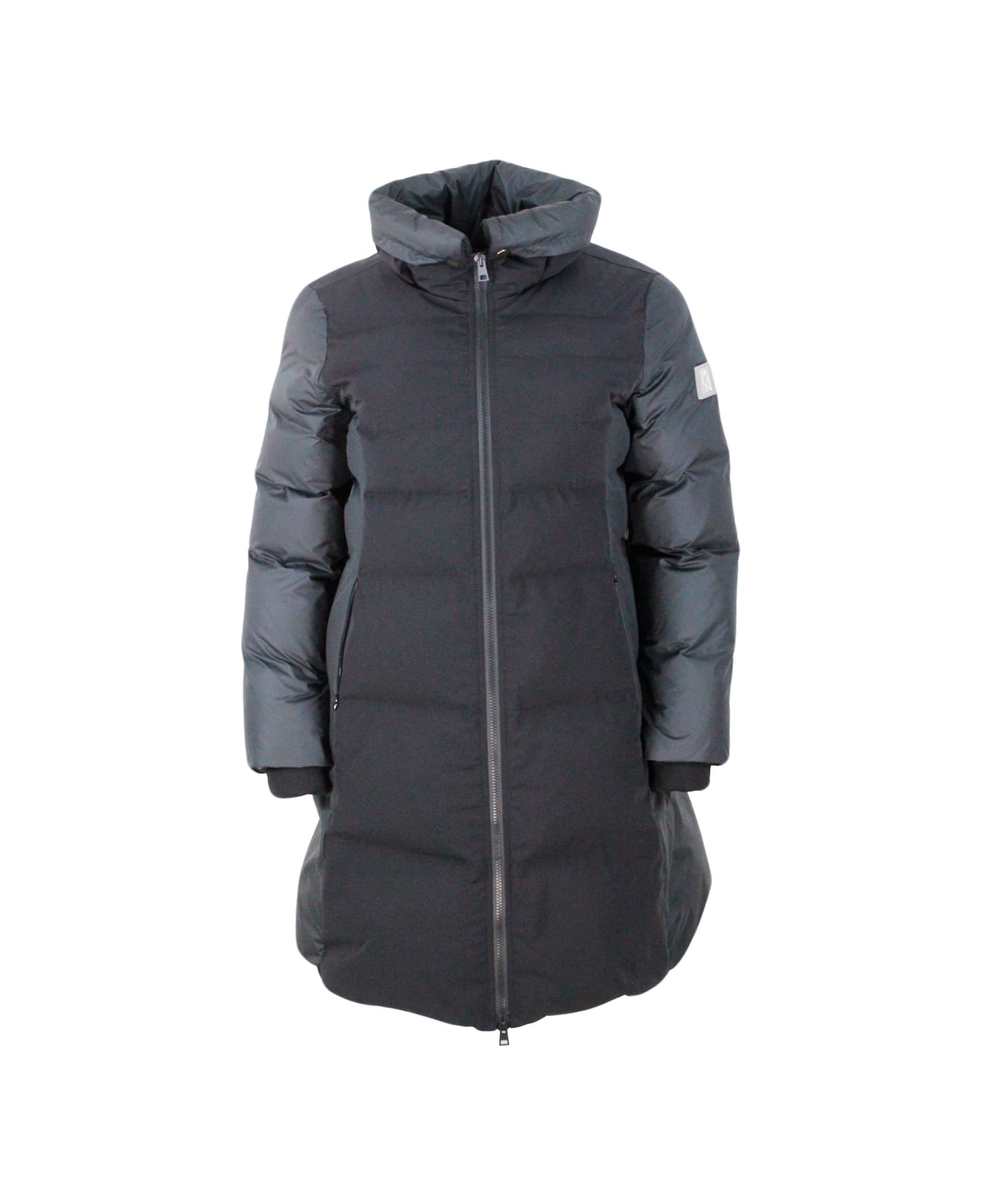 Lorena Antoniazzi Chalet Collection Down Jacket In Two-tone Technical Fabric With Openable Collar And Zip Closure - Black