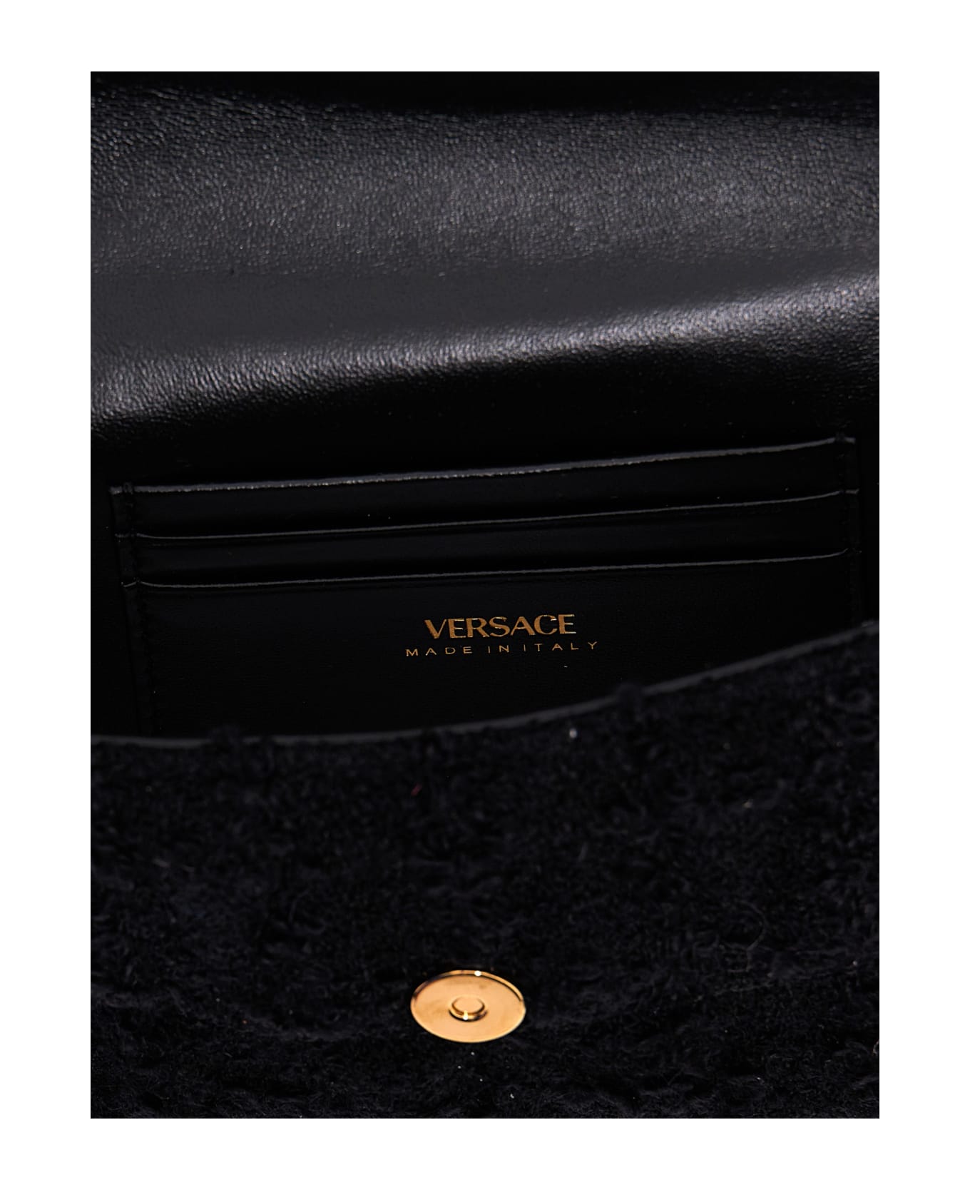 Versace Logo Tweed Crossbody Bag - NERO-ORO VERSACE